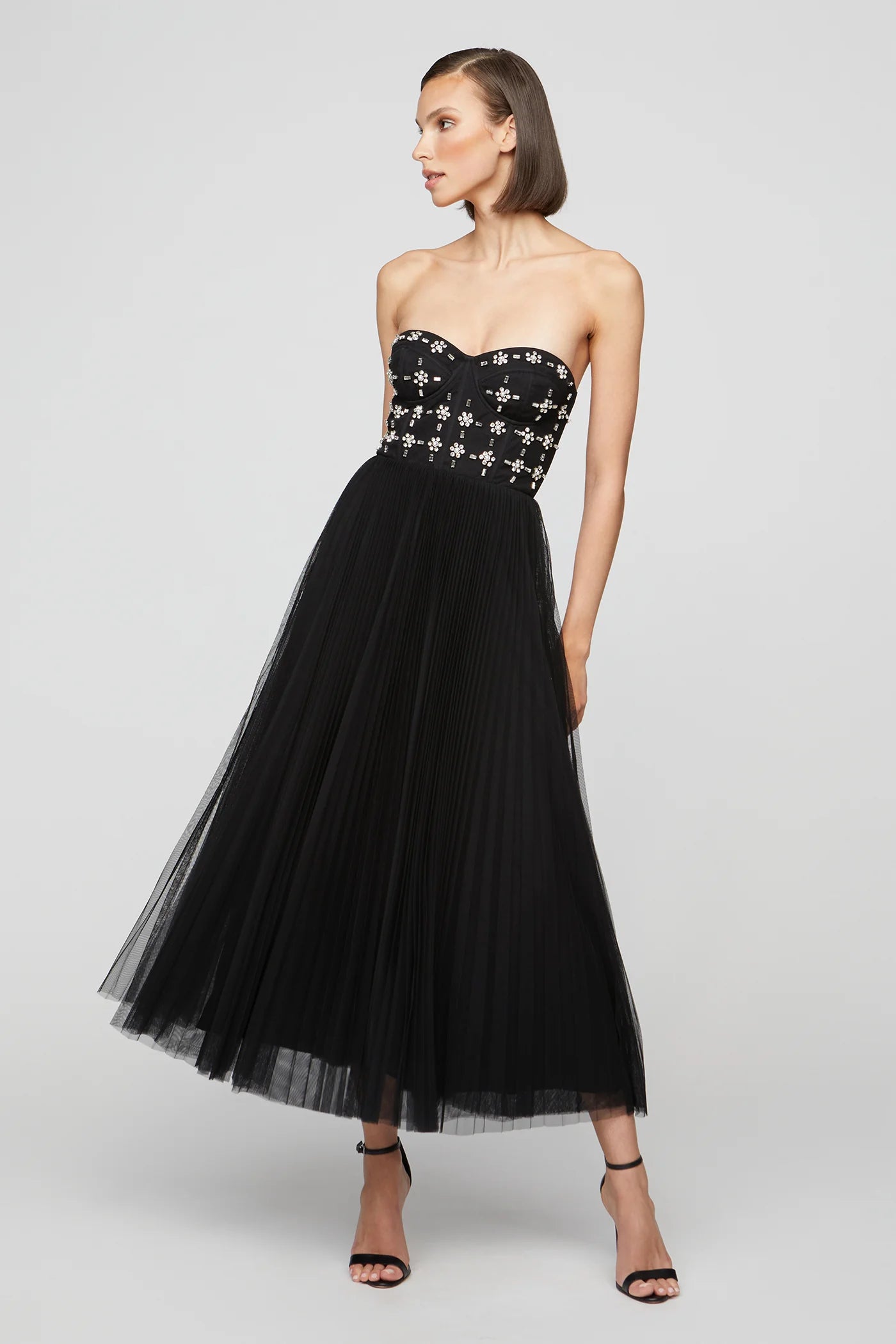 Elegant Alesia Strapless Midi Dress in Black - Perfect for Cocktail Parties, Date Nights & Summer Weddings