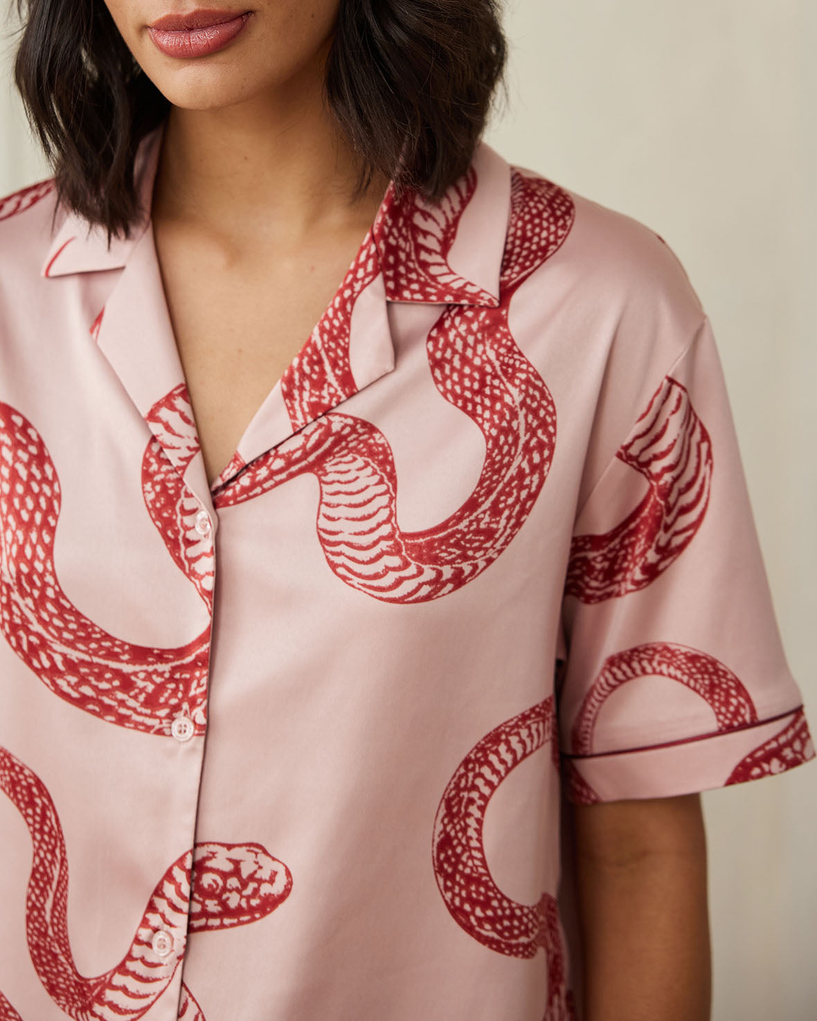 Women's Satin Snake Print Short Pajama Set - Soft & Comfortable Sleepwear for Summer Nights - Perfect for Lounging, Travel & Relaxation at Home