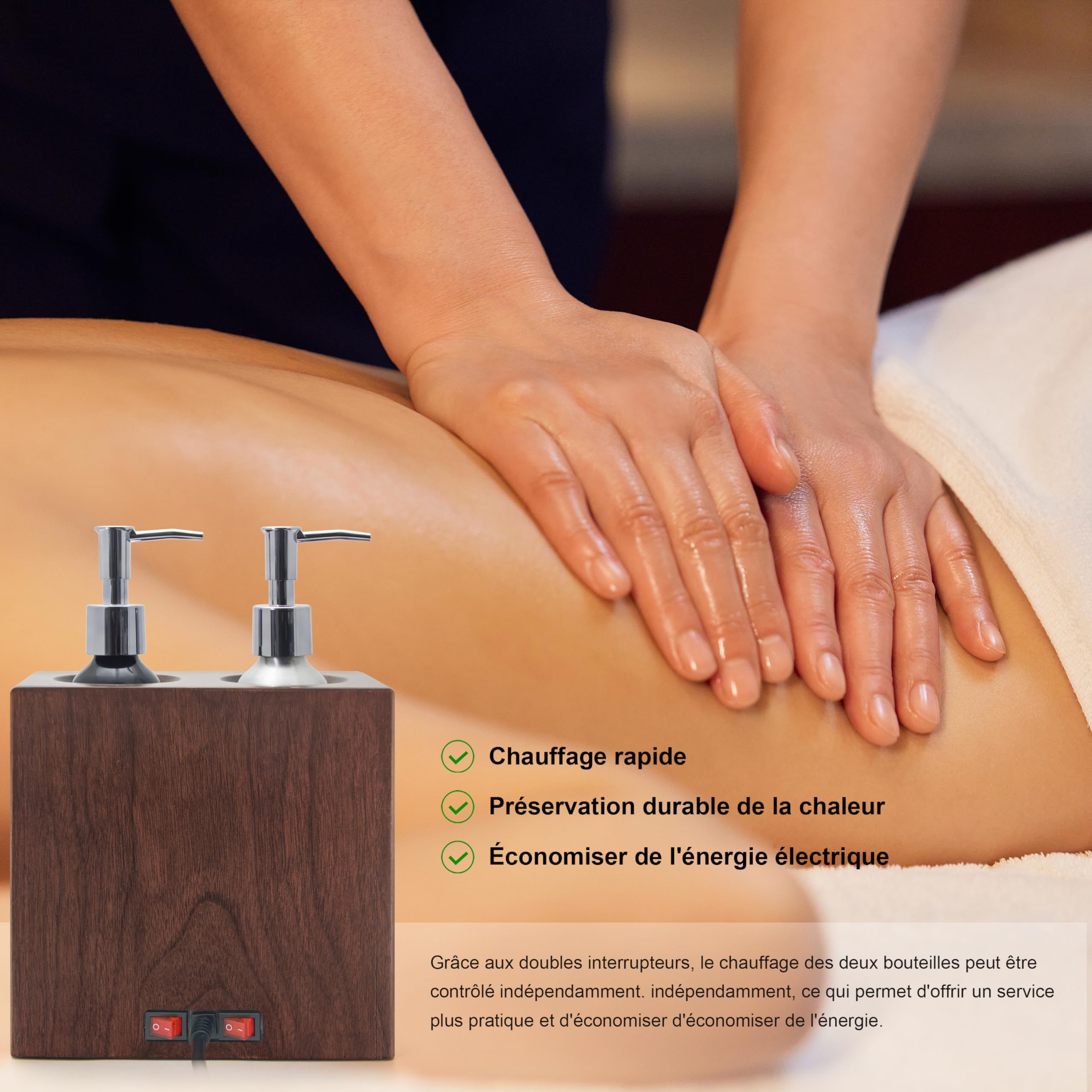 Elitzia Dual Bottle Massage Oil Warmer with Independent Heating Control - 4 Oil Pumps & Lotion Warmer (122-140°F) - Perfect for Spa, Salon, and Home Relaxation Therapy