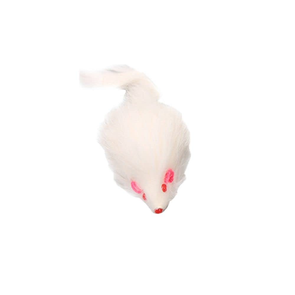 JIUER Fake Mouse Cat Chew Toy - Soft Rabbit Fur Interactive Pet Toy for Cats - Safe & Durable Playtime Fun (White) - Perfect for Indoor Play, Training & Bonding with Your Feline Friend