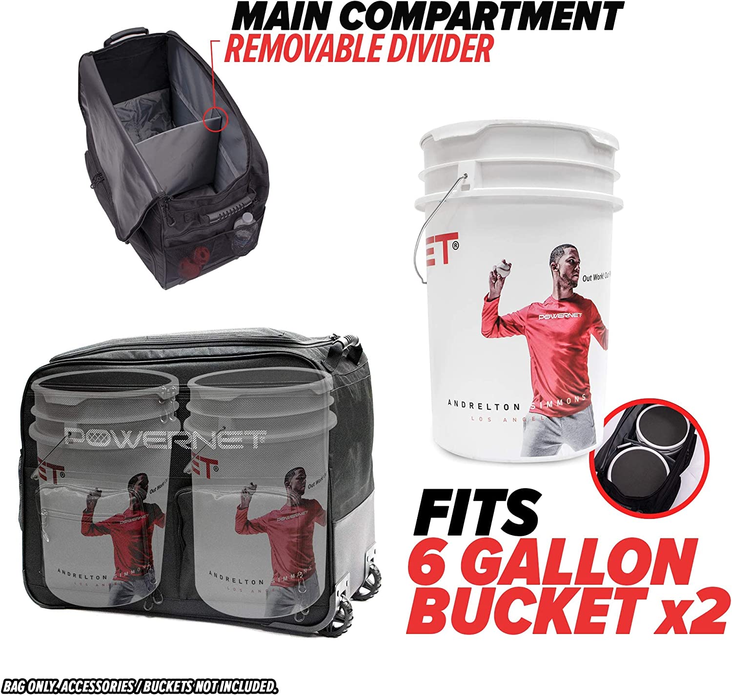 PowerNet Rolling Baseball Coach Bag Caddy - Durable Baseball Equipment Organizer for Coaches & Players - Perfect for Practice, Games & Travel