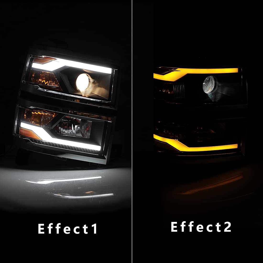 WolfX LED DRL Bar Projector Headlights for 2014-2015 Chevy Silverado 1500 - Black/Clear - Upgrade Truck Lighting for Night Driving & Off-Road Adventures