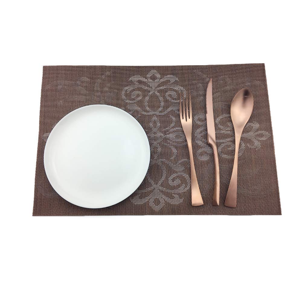 Premium 6-Piece Woven Vinyl Placemats Set - Heat Resistant & Non-Slip Dining Table Mats for Kitchen, Easy to Clean - Perfect for Coffee Shops, Restaurants, and Home Entertaining