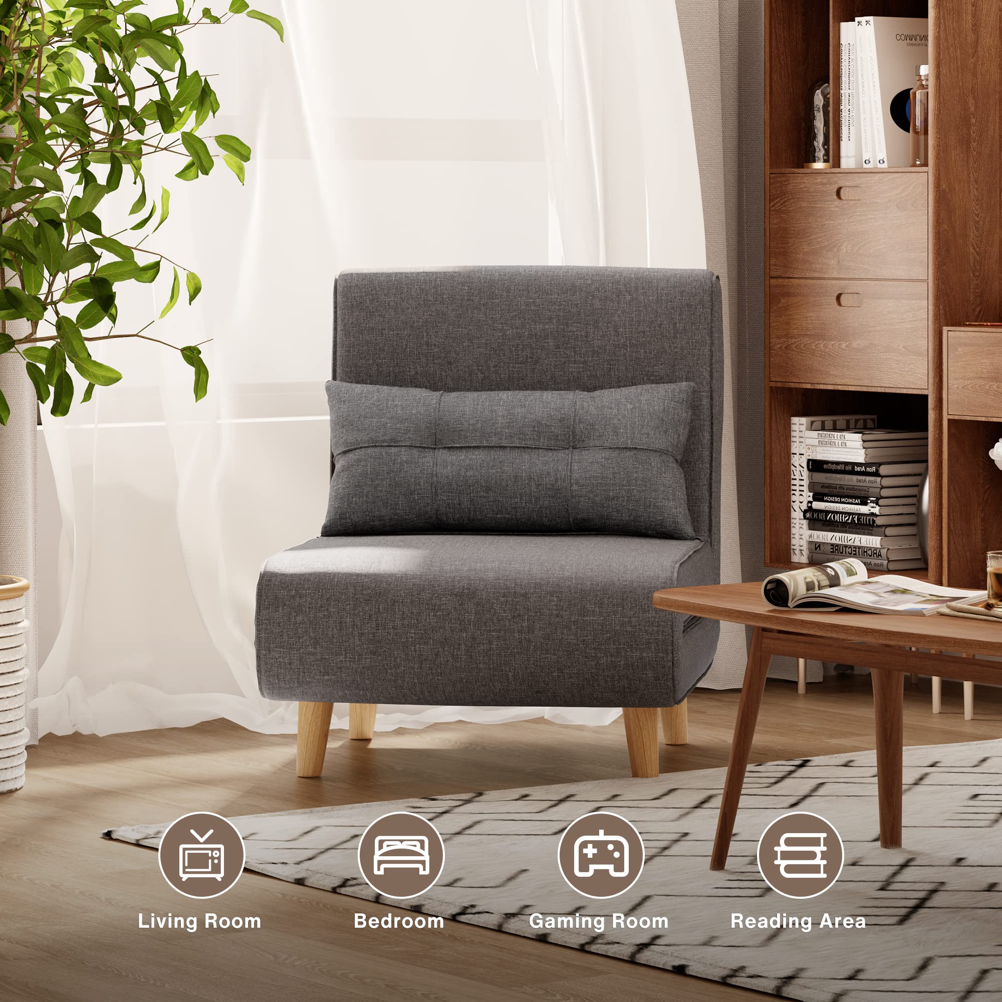 AIHO 3-in-1 Convertible Sleeper Chair Bed - Adjustable Backrest Futon Sofa for Small Spaces | Guest Bed, Lounge Chair & Daybed for Apartments, Dorms, Offices & Living Rooms (Dark Grey) - Perfect for Overnight Guests, Napping & Space-Saving Solutions