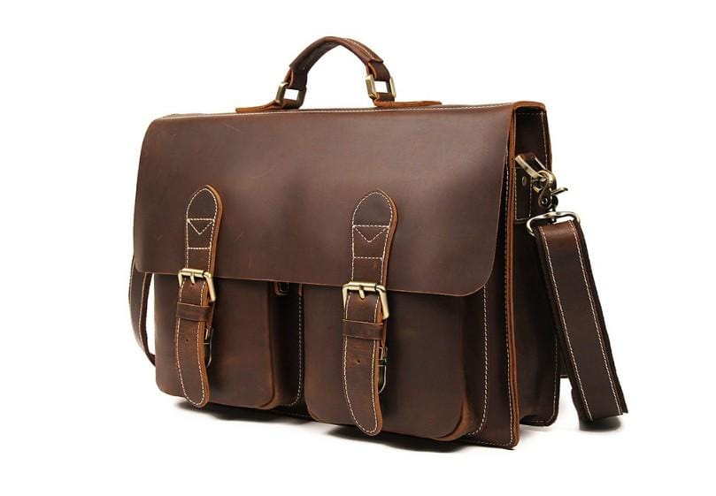 Vintage Distressed Brown Leather Laptop Shoulder Bag for Men & Women - 15.6 Inch Business Briefcase for Work, Travel & College | Water Resistant Office Messenger Bag