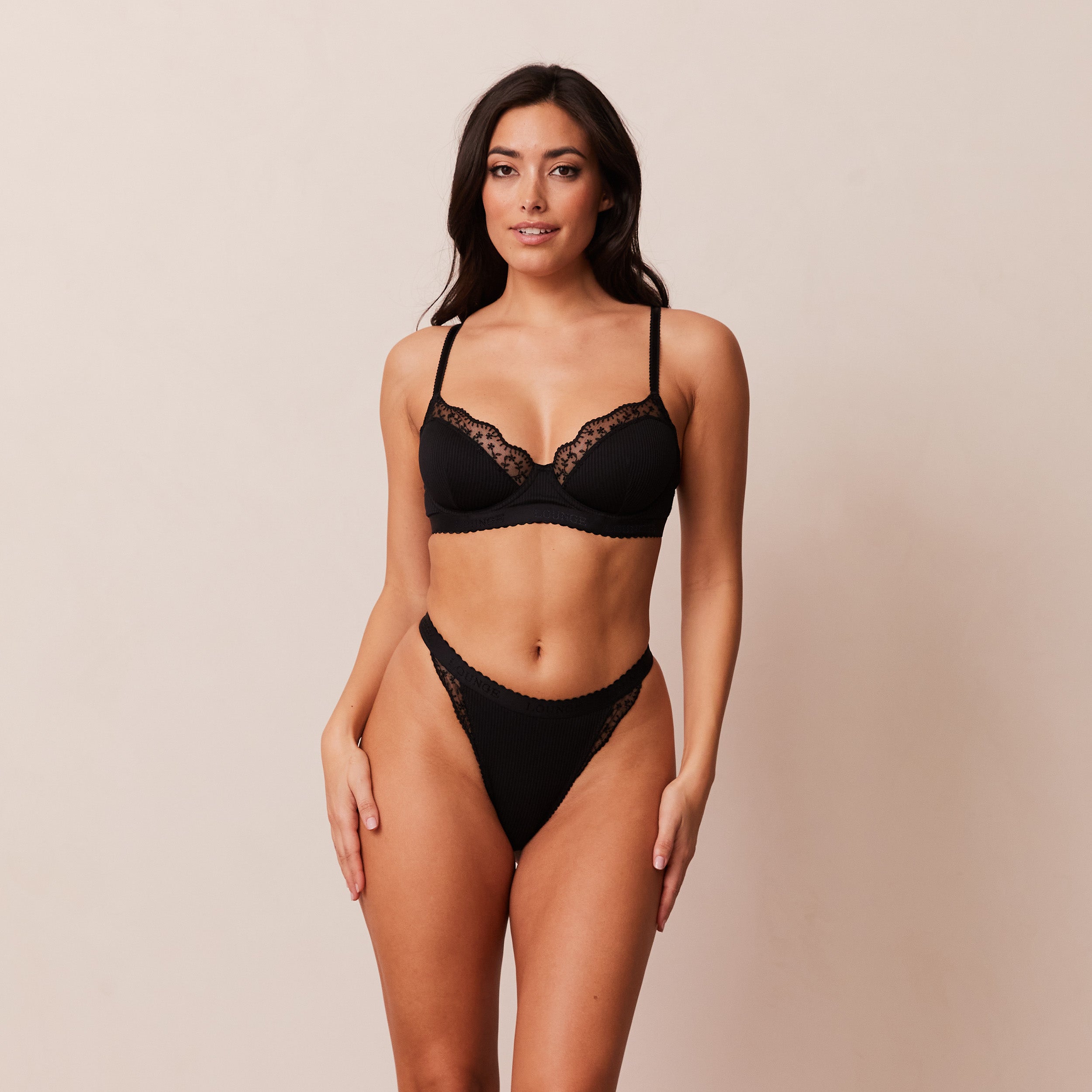 Ribbed Balcony Bra - Black Lace Underwire Push Up Bra for Women | Perfect for Everyday Wear, Date Nights & Special Occasions