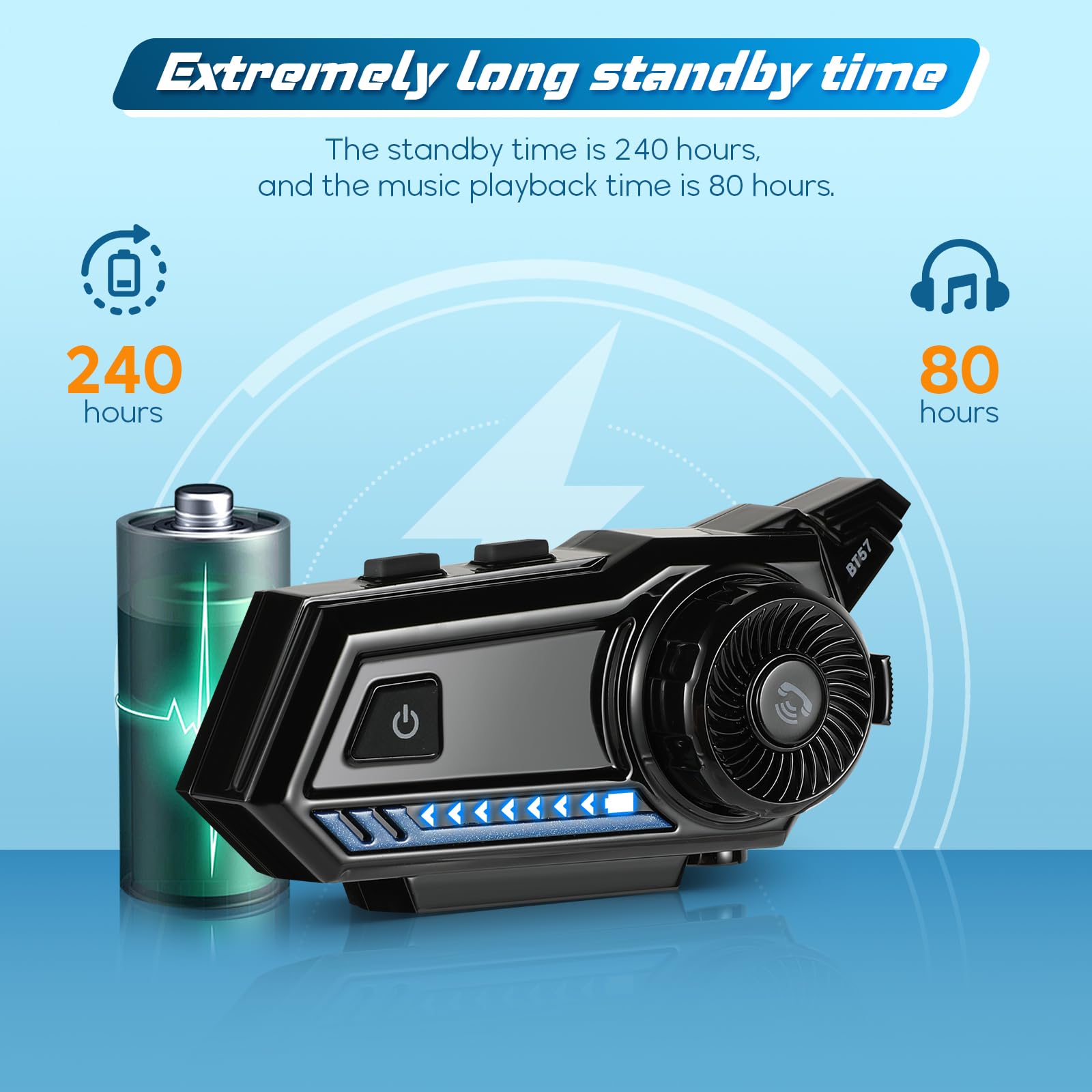 Bluetooth 5.3 Motorcycle Helmet Headset - Auto Answer, High Quality Sound with LED Tail Light for Safe Night Riding