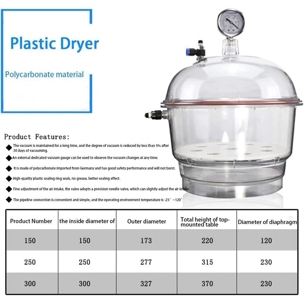Lab Vacuum Desiccator - Polycarbonate Vacuum Dryer Jar with Pressure Gauge & 150mm Double Valve | Scientific Research Equipment for Vacuum Drying & Storage | Ideal for Laboratory Experiments, Chemical Sample Preservation & Moisture-Sensitive Material Handling