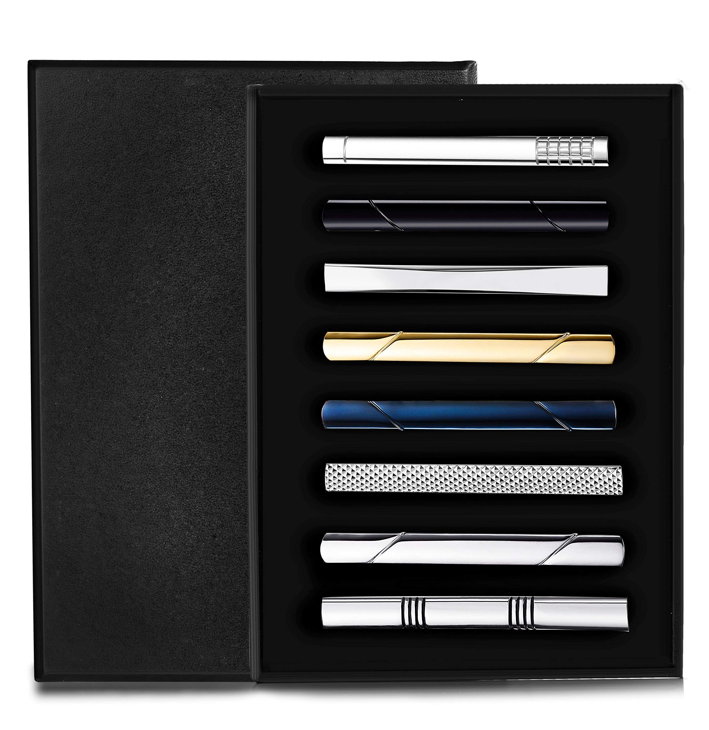 8 Pcs MILACOLATO Tie Clips Set for Men - Premium Tie Bar & Necktie Clips for Wedding, Business & Formal Occasions - Elegant Gift Box Included - Perfect for Office, Interviews & Special Events