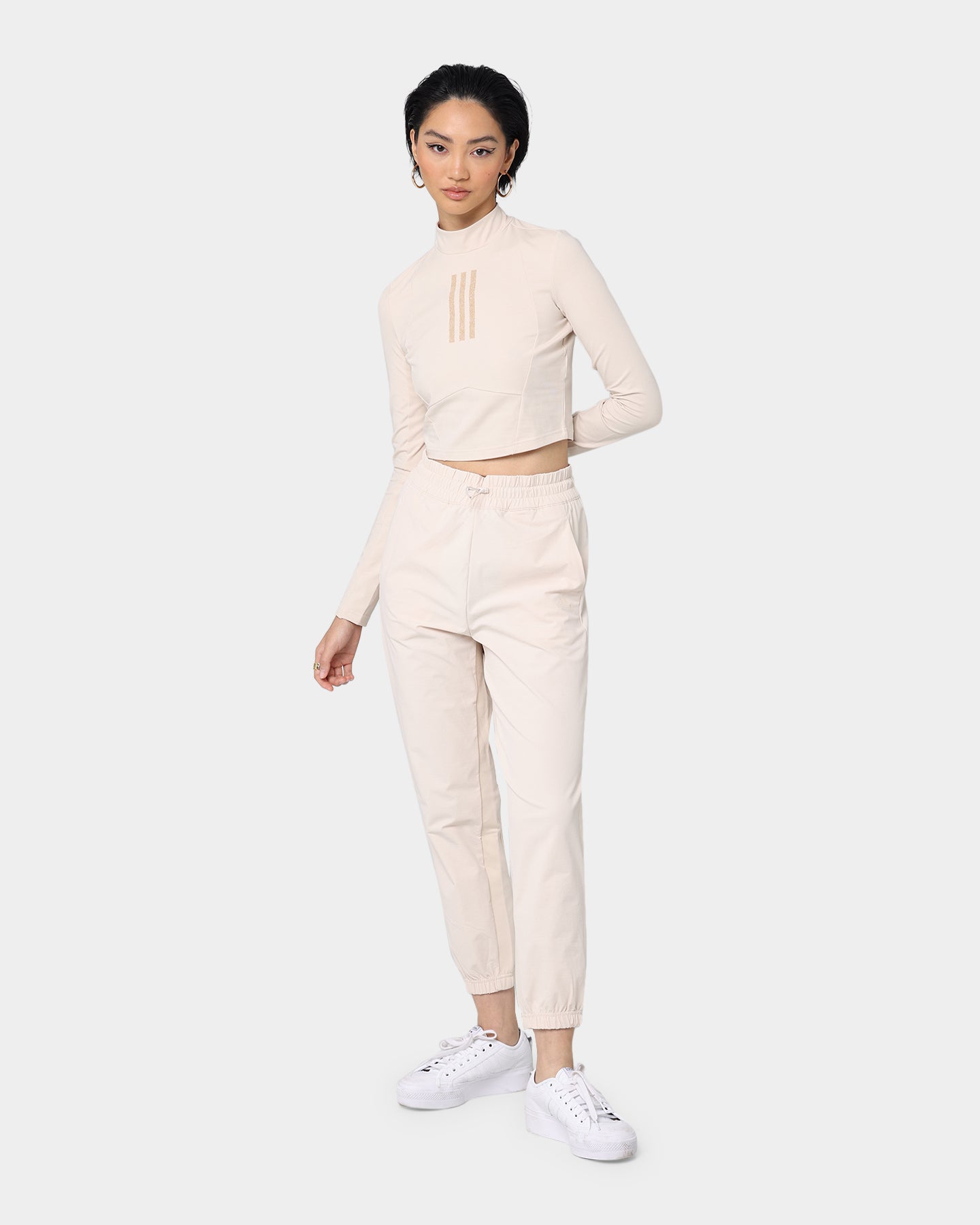 Adidas Women's Swarovski Crystal Embellished Long Sleeve T-Shirt - Halo Ivory - Fashion Casual Top for Work, Party & Everyday Wear