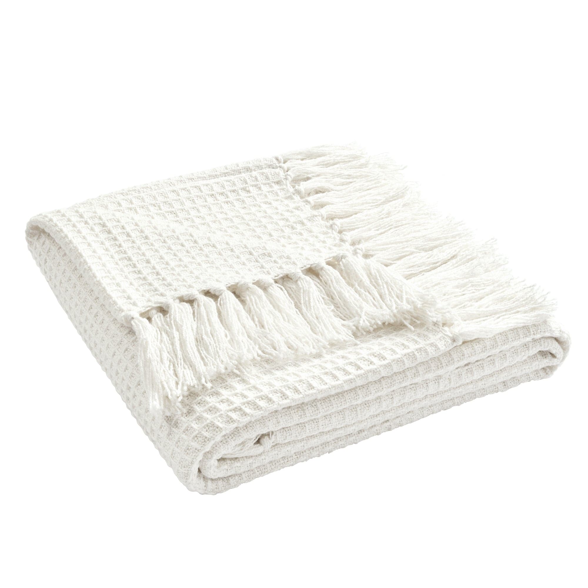 Soft Waffle Knit Cotton Throw Blanket with Tassel Fringe - Cozy & Breathable for Bed, Couch, and Outdoor Use