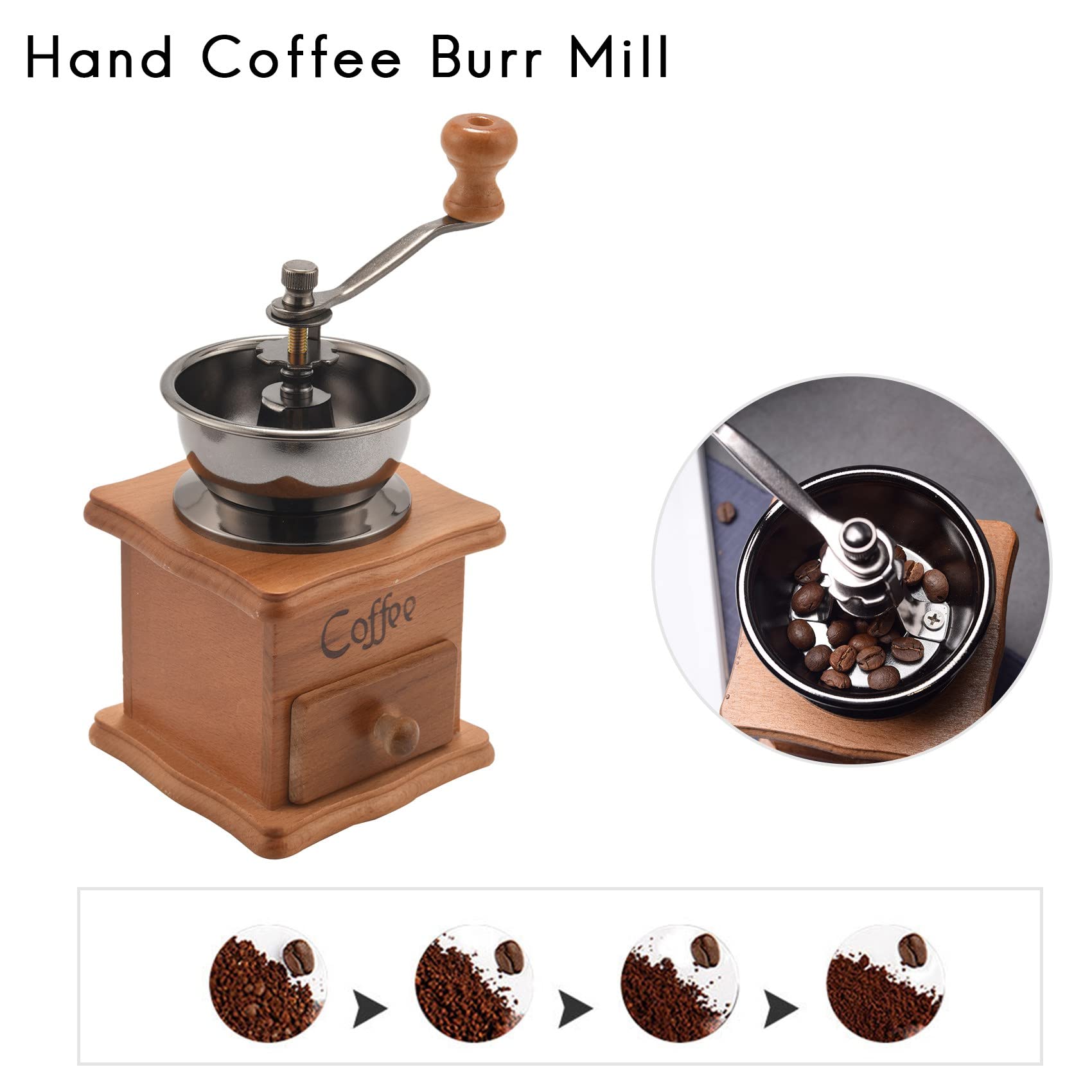 Premium Manual Coffee Grinder - Adjustable Ceramic Burr Mill for Fresh Ground Coffee Beans, Portable Hand Crank Coffee Bean Grinder for Espresso, French Press & Pour Over - Dark Brown - Perfect for Home, Office & Travel Use