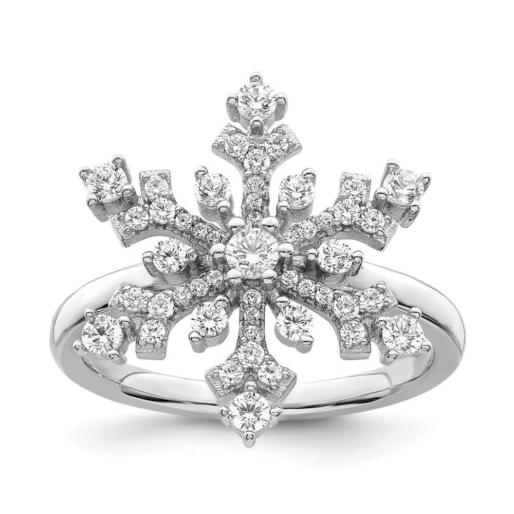 925 Sterling Silver Rhodium Plated Cubic Zirconia Snowflake Ring for Women - Elegant Winter Jewelry Gift for Christmas, Anniversary & Special Occasions