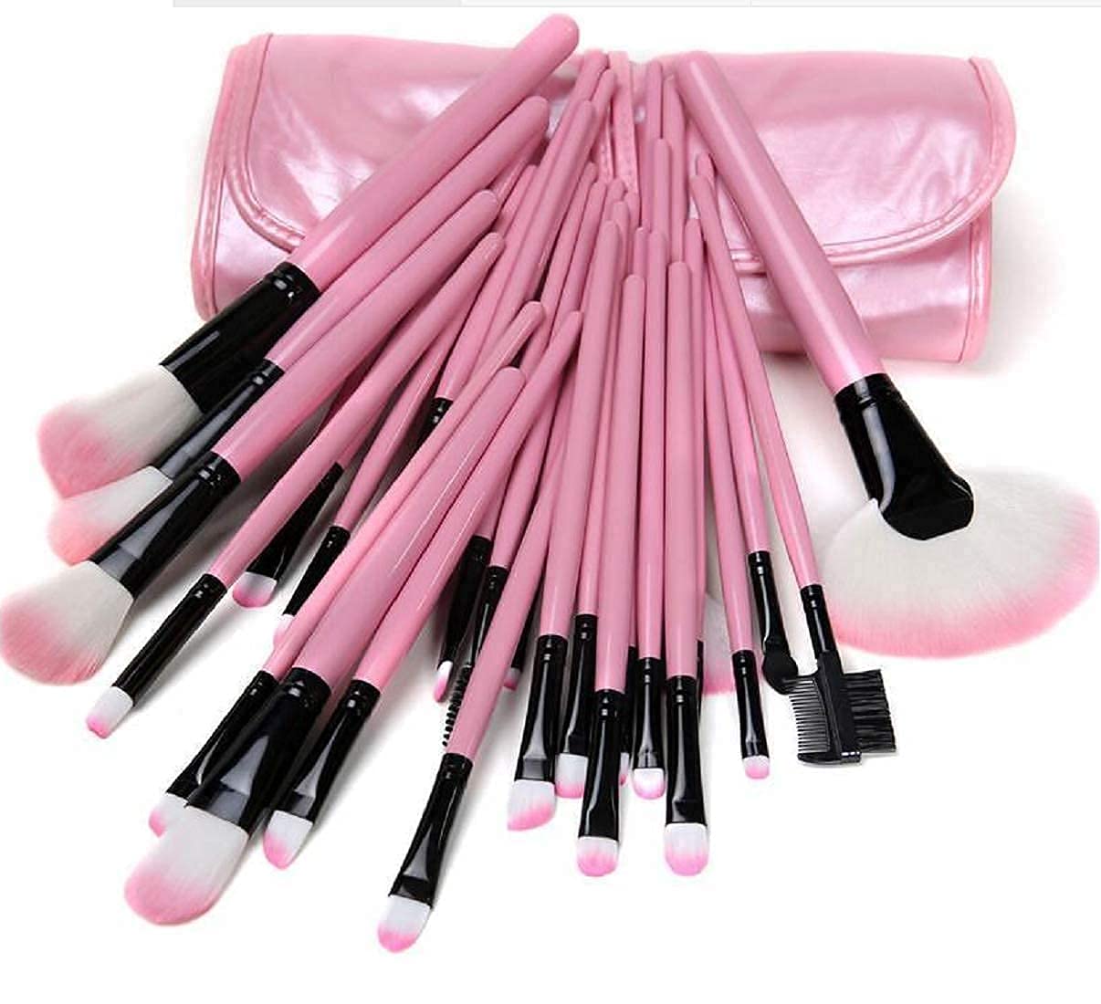 MELODINE 24-Piece Soft Bristle Makeup Brush Set with Storage Pouch - Premium Cosmetic Brushes for Foundation, Blending, Contouring & Eyeshadow - Perfect Gift for Makeup Lovers (Pink)
