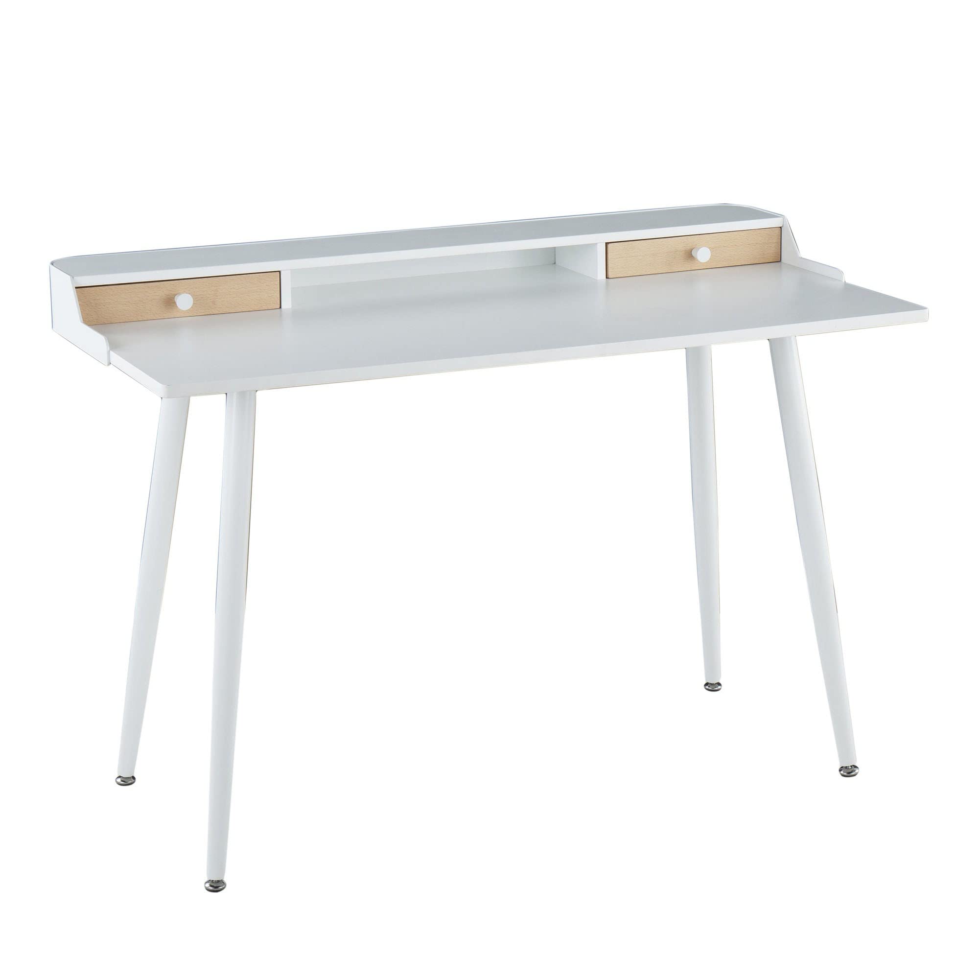 LumiSource Harvey Mid Century Modern Desk - Home Office & Gaming Computer Desk with Drawers, Small Space Saving Workstation for Bedroom, Study or Dorm Room - Perfect for Remote Work, Online Classes & PC Gaming Setup