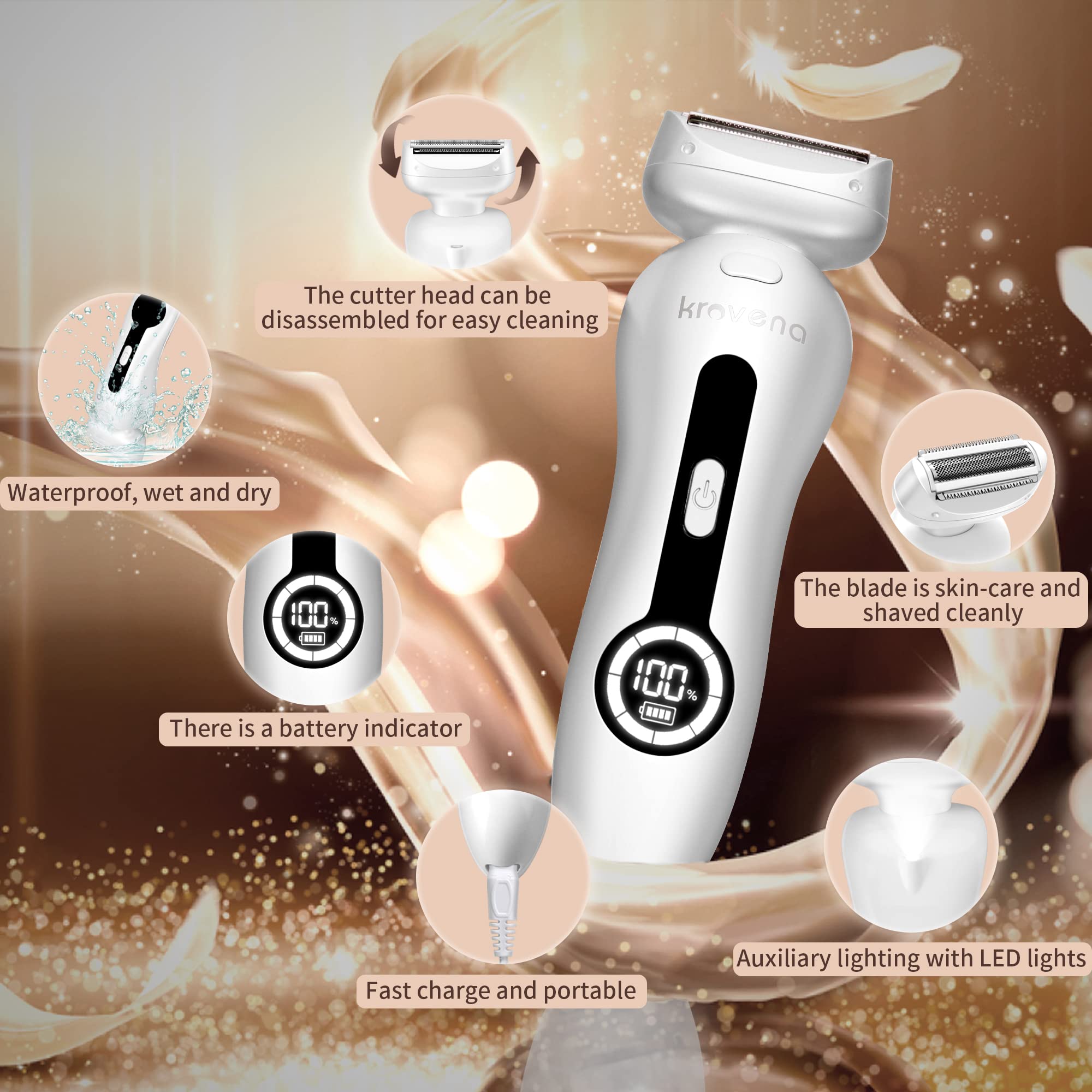 Best Electric Shaver for Women - Rechargeable Cordless Bikini Trimmer for Legs, Underarms & Pubic Hair | Wet/Dry Use with Detachable Head | Perfect for Travel, Gym & Sensitive Skin Care