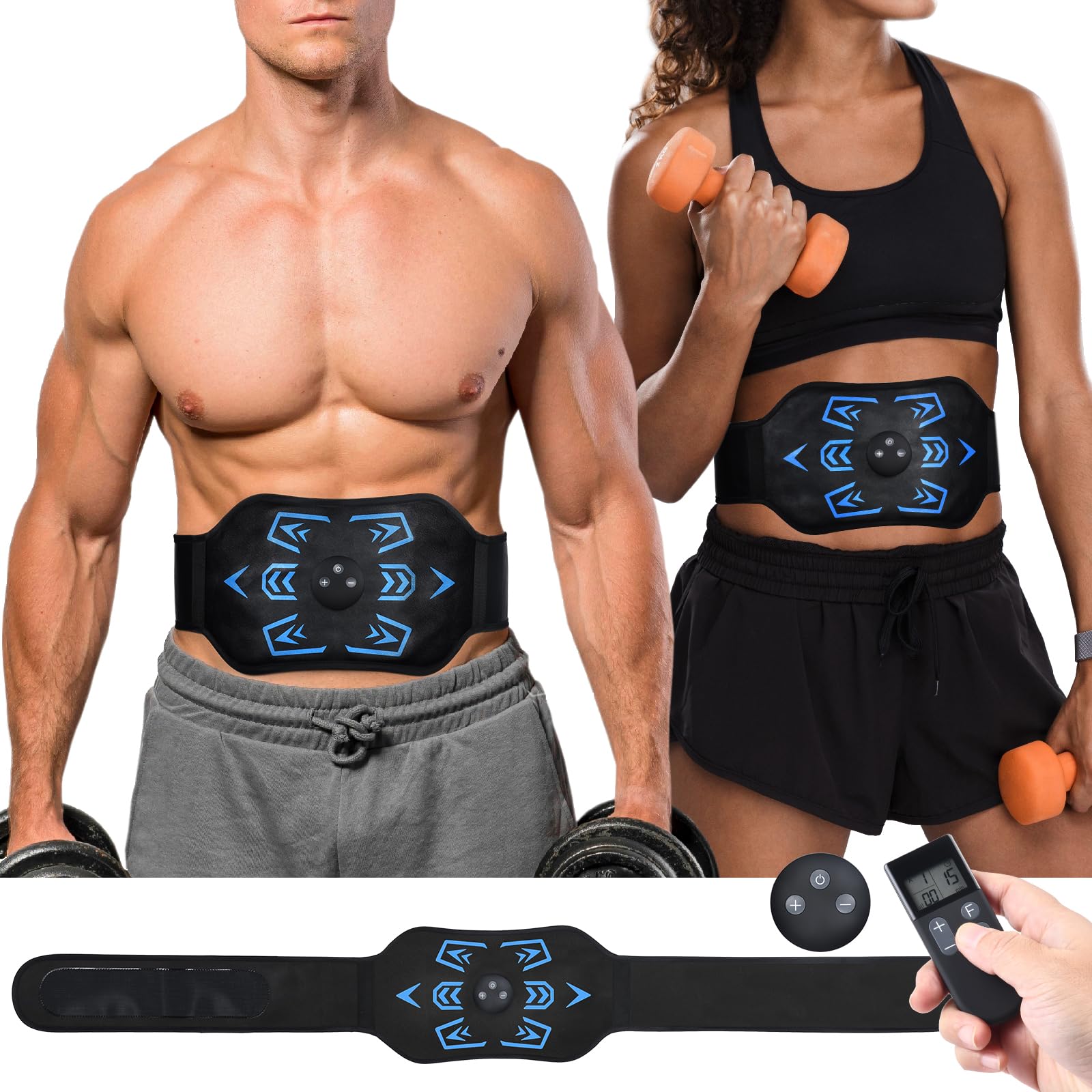 ABS Stimulator Machine - USB Rechargeable Abdominal Muscle Trainer Belt for Men & Women - Portable Home & Office Workout Equipment (Blue) - Perfect for Toning Abs, Core Strengthening & Post-Workout Recovery