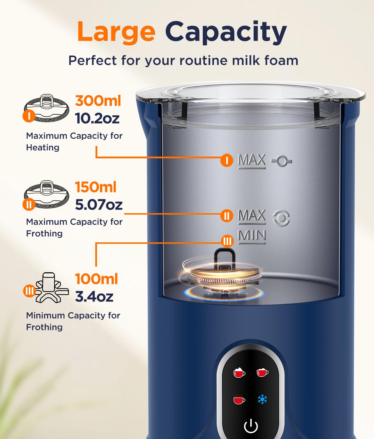 Spacekey 4-in-1 Electric Milk Frother & Steamer - Auto Shut-off, Quiet Mode, Temperature Control for Hot & Cold Foam - Perfect for Coffee, Latte, Cappuccino, Macchiato - Ideal for Home Kitchen, Office & Coffee Shops