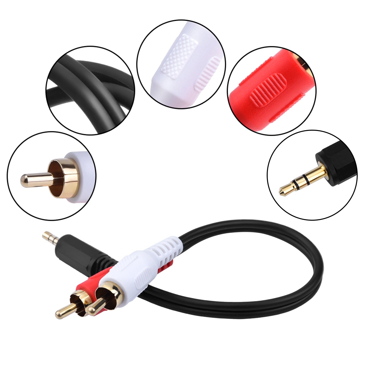 eBoot 3.5mm Male to 2 RCA Male Stereo Audio Y Cable Adapter - 6 Inch (2 Pack) for Home Theater, Car Audio & Speaker Systems | High-Quality Aux to RCA Connector