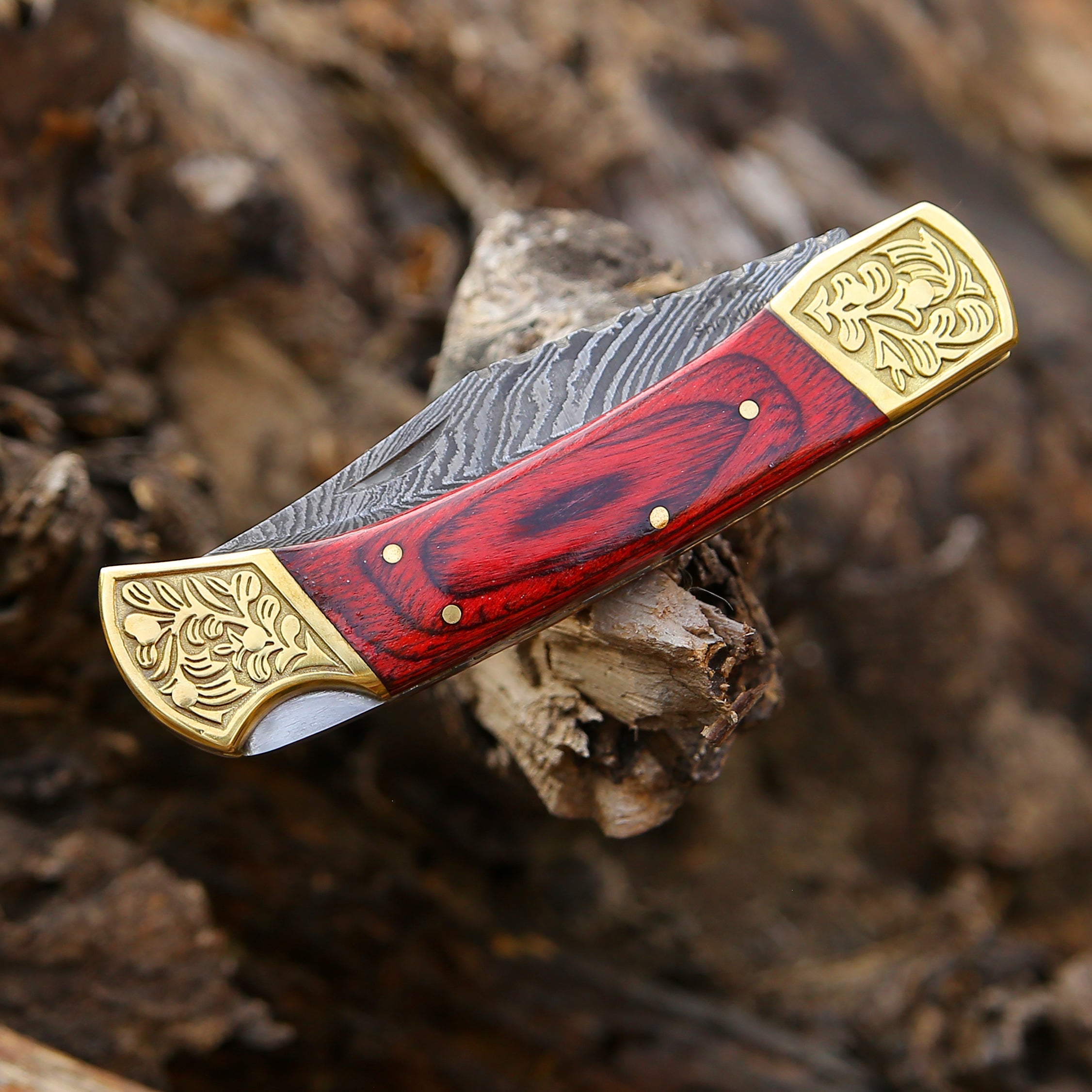 Premium Damascus Steel EDC Folding Knife - Handcrafted Utility Pocket Knife with Genuine Leather Sheath & Pakkawood Handle - Perfect for Camping, Hiking, Survival & Everyday Carry