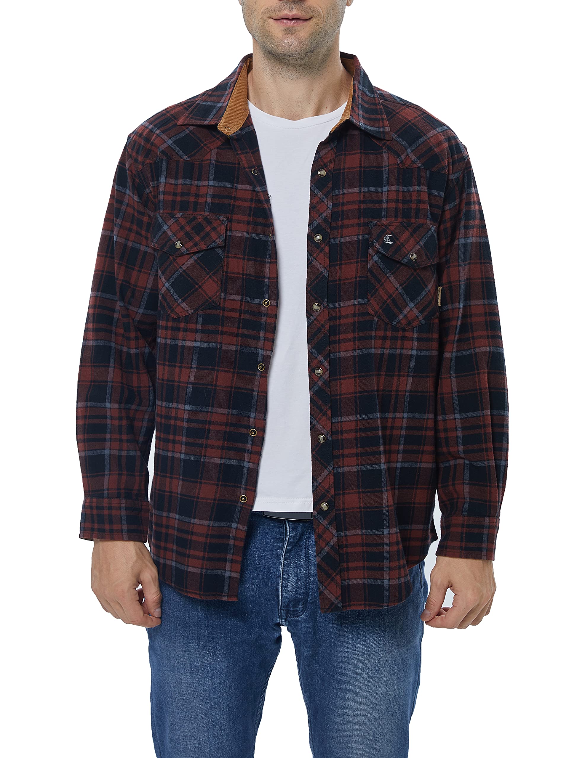 COEVALS CLUB Men's Flannel Shirts - Long Sleeve Western Snap Button Plaid Shirt for Casual & Work Wear - Perfect for Outdoor Adventures, Camping and Fall Layering