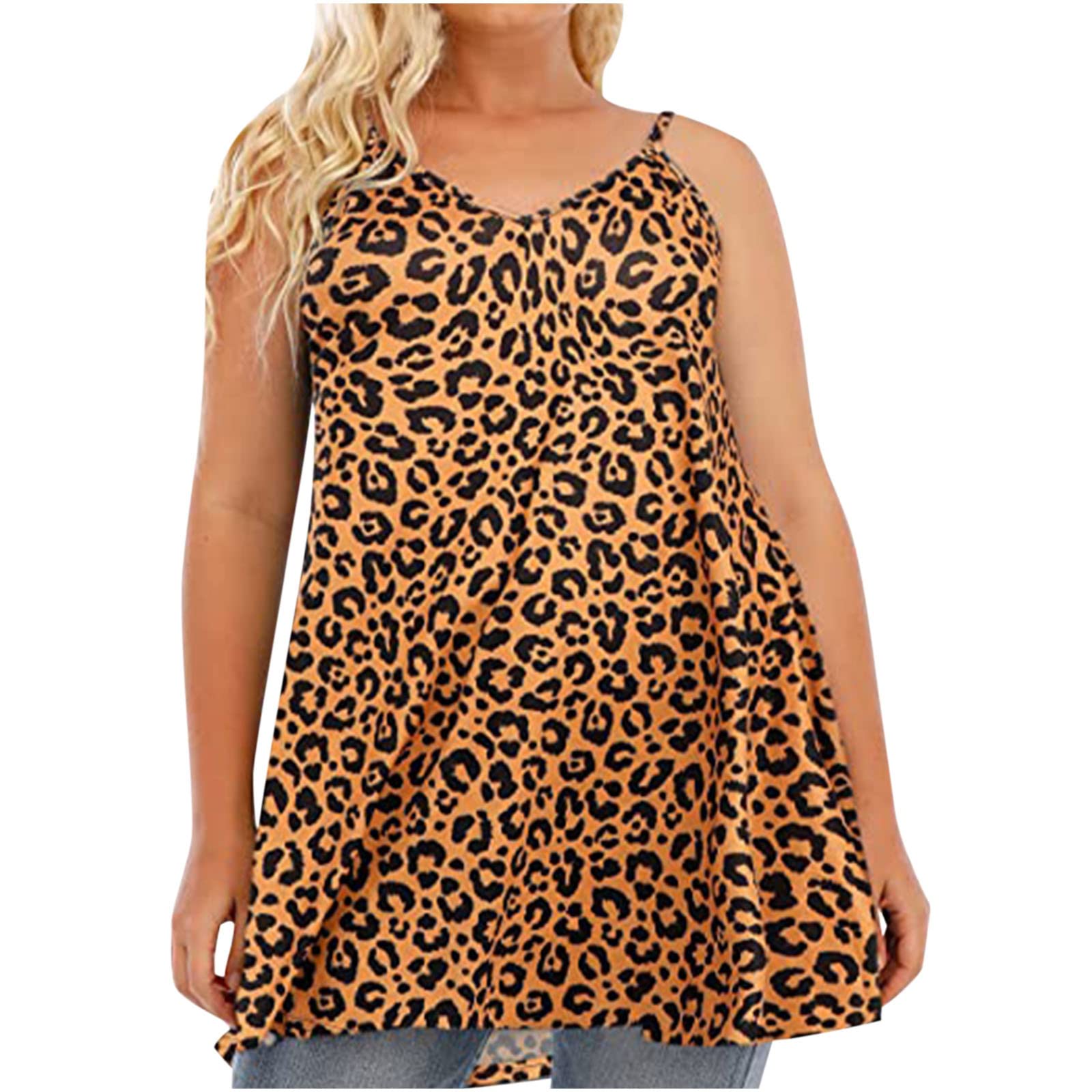 Leopard Print Tie Dye Tank Top - Women's Sexy Loose V-Neck Blouse for Summer Outfits