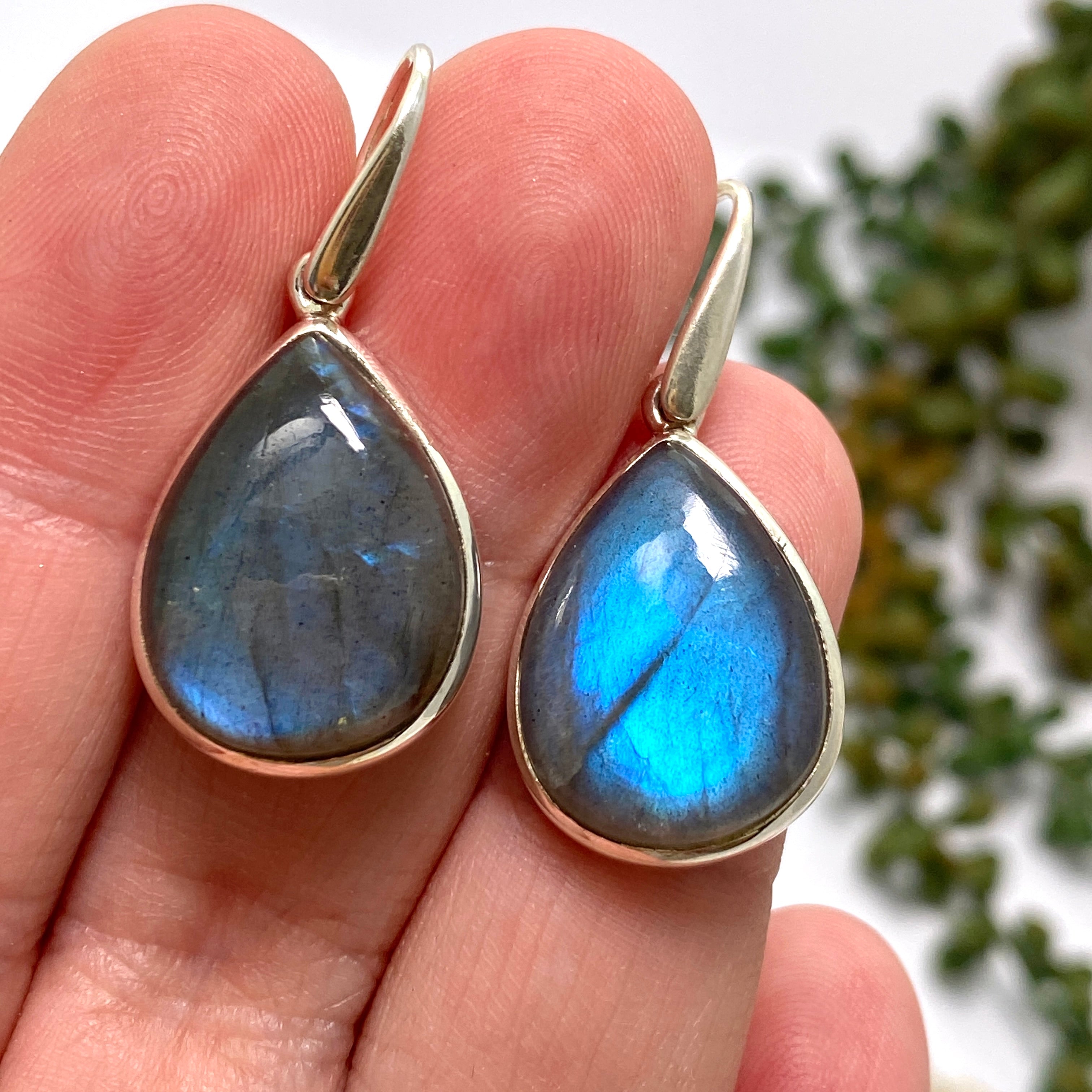 Labradorite Teardrop Cabochon Earrings - Handmade Sterling Silver Dangle Earrings for Women | Perfect for Boho Style, Wedding & Everyday Wear