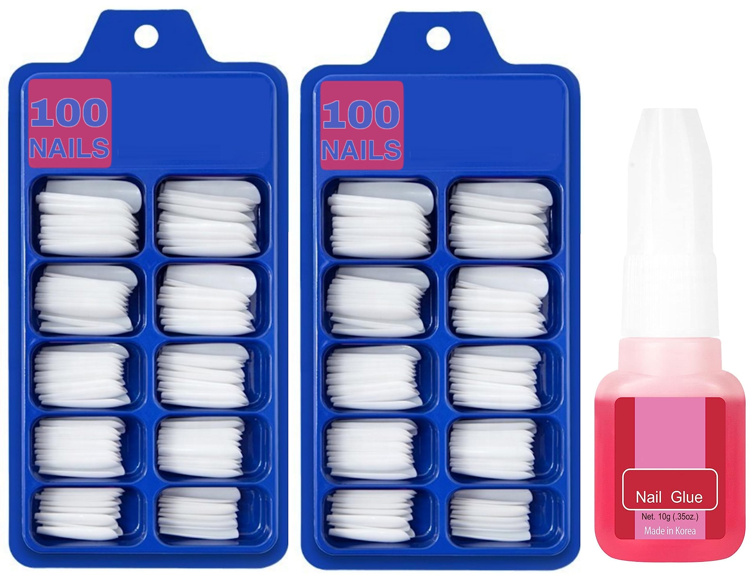 HUDANAILS 200Pcs Acrylic White Fake Nails Set with Reusable Glue - Long Lasting Artificial Nails for Salon Quality Manicure at Home, Perfect for Parties, Weddings & Special Occasions