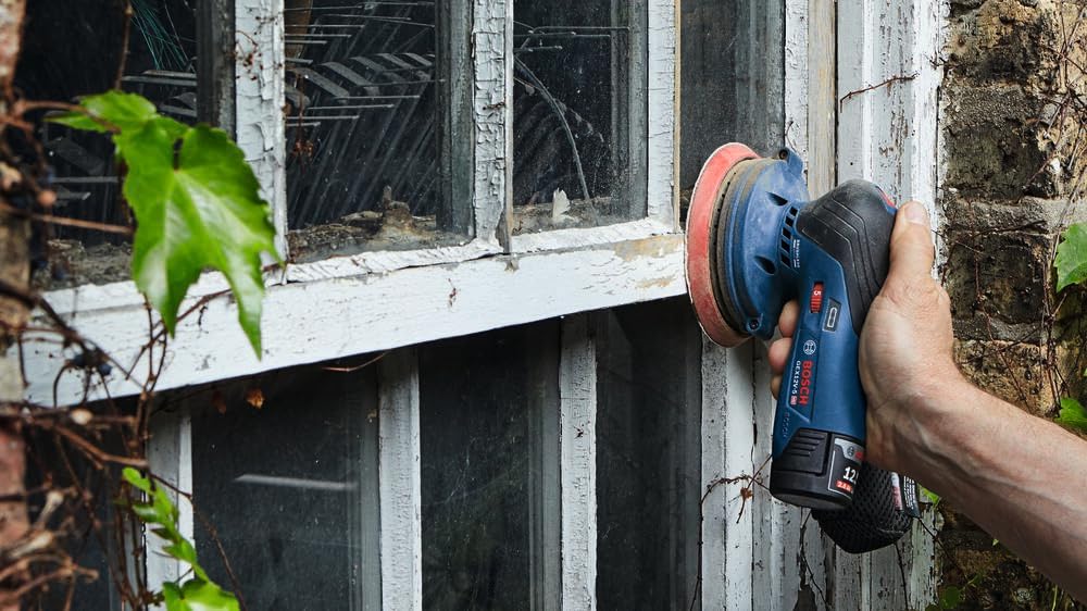 BOSCH GEX12V-5N 12V Max Brushless 5-Inch Random Orbit Sander - Ergonomic Palm Grip, Dust Collection System, Variable Speed Control, Soft-Start Technology (Bare Tool) - Perfect for Woodworking, Sanding Floors, Furniture Refinishing & DIY Projects