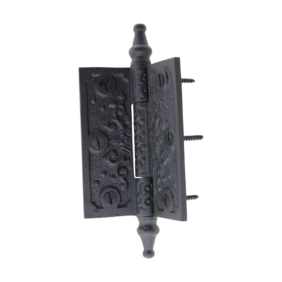 Black Wrought Iron Victorian Steeple Tip Cabinet Hinges - 5-3/4 Inch Rust Resistant Flush Mount Hinges with Hardware for Cabinet Doors | Perfect for Kitchen Cabinets, Bathroom Vanities & Furniture Restoration Projects