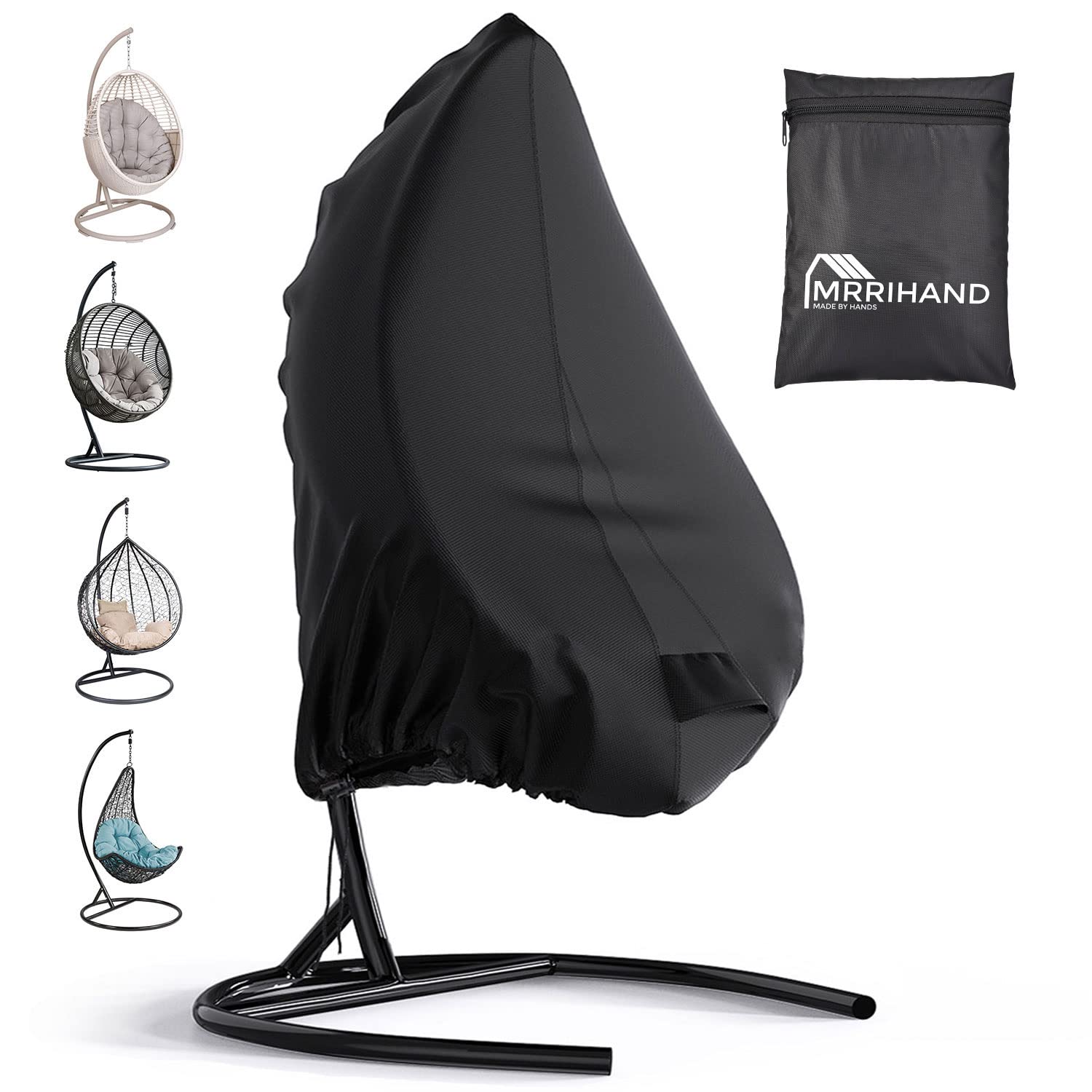 Waterproof Outdoor Egg Swing Chair Cover - Windproof Patio Swing Chair Cover with Zipper & Drawstring (74.8”H X 45.3”W, Black) - Perfect for Garden, Backyard, and Patio Furniture Protection