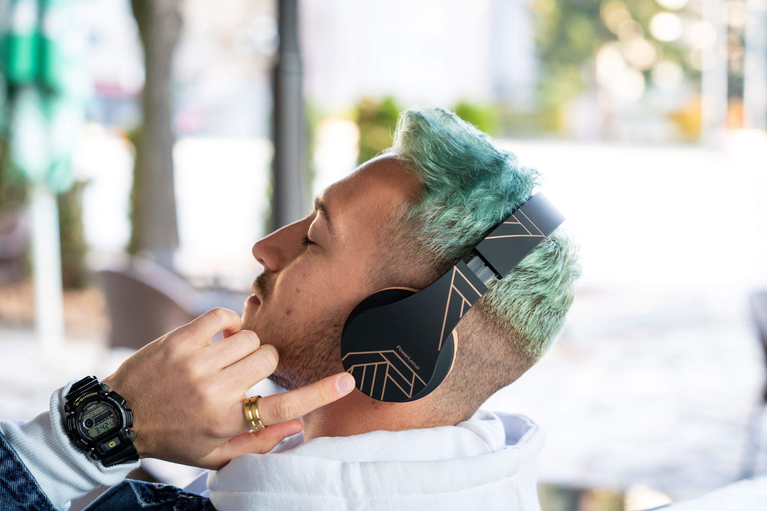 PowerLocus Wireless Bluetooth Over-Ear Headphones with Built-in Mic, Foldable Design & 30H Playtime - Compatible with iPhone, Samsung, LG, iPad (Black/Brown) - Perfect for Travel, Workouts & Home Entertainment
