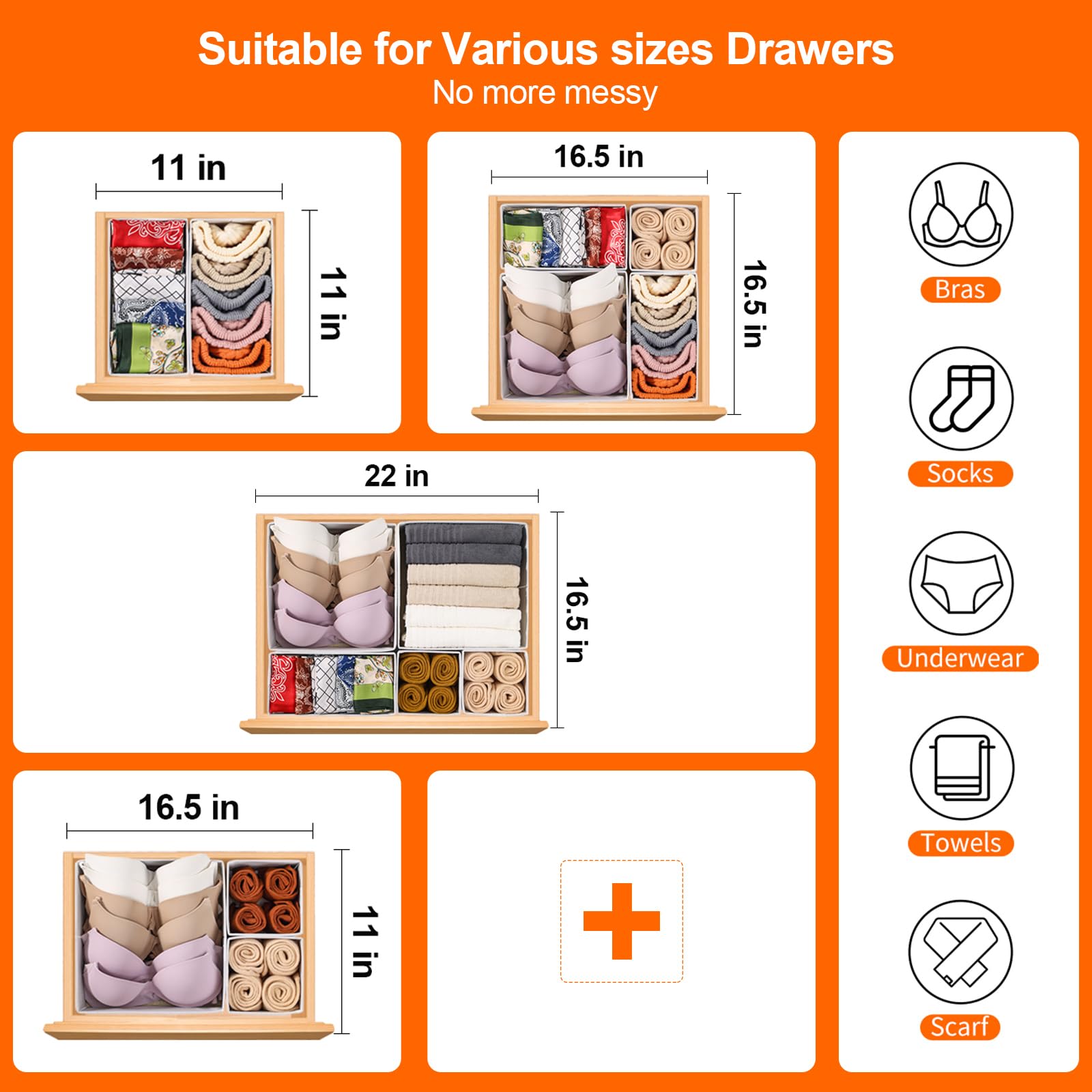 12-Pack Stero Drawer Organizers for Clothes - Foldable Fabric Storage Bins for Dresser, Closet & Underwear Organization - Perfect for Socks, Bras & Clothing Storage (White) - Ideal for Bedroom, Dorm & Travel Use