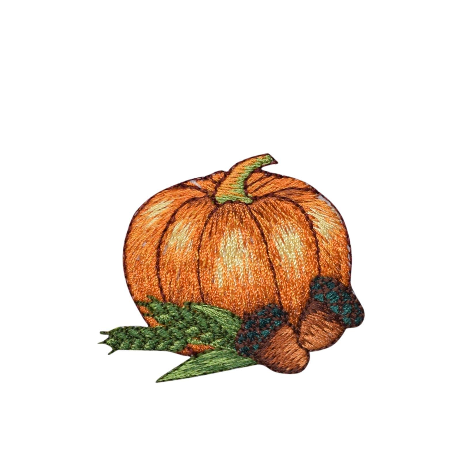Pumpkin with Acorns Embroidered Iron On Patch - Fall Themed DIY Sewing Applique for Jackets, Hats & Bags - Perfect for Autumn Crafts and Halloween Costumes