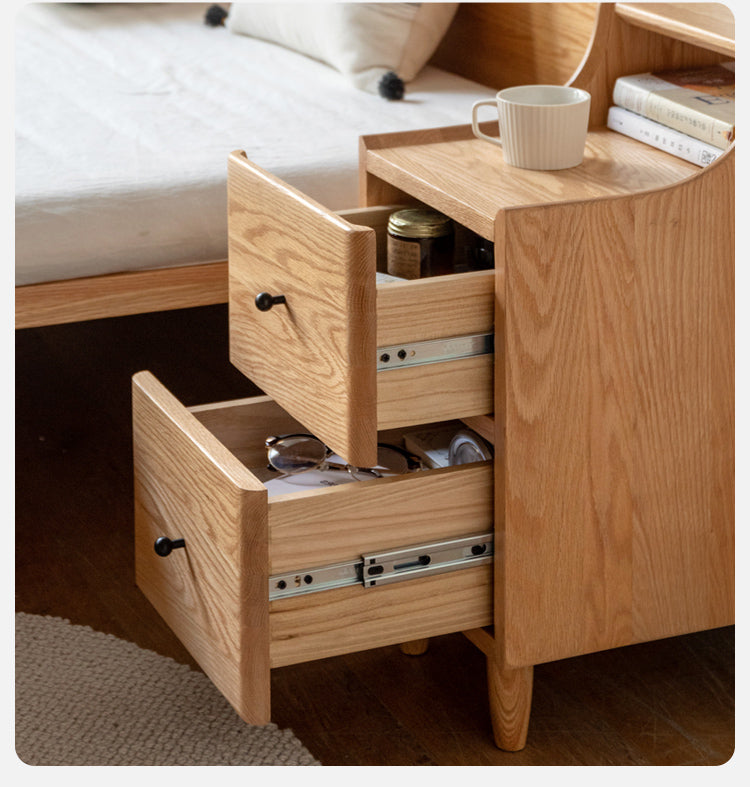 Solid Oak and Ash Wood Nightstand - Rustic Bedside Table with Drawer for Bedroom, Living Room, or Guest Room - Durable Wooden End Table for Home Decor