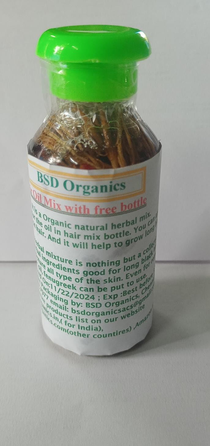 BSD Organics 100% Natural Hair Oil Blend - 100ml with Free Bottle - Promotes Hair Growth & Moisture - Perfect for Dry, Damaged Hair & Scalp Care
