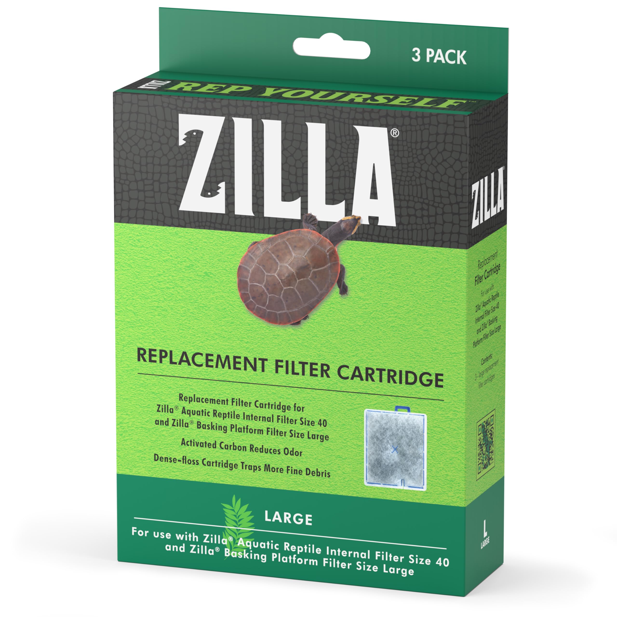 Zilla Reptile Terrarium Water Filter Replacement Cartridges - Large Size (3-Pack) | Premium Filtration for Turtle Tanks & Reptile Habitats | Ideal for Aquatic Pets Like Lizards, Frogs & Snakes