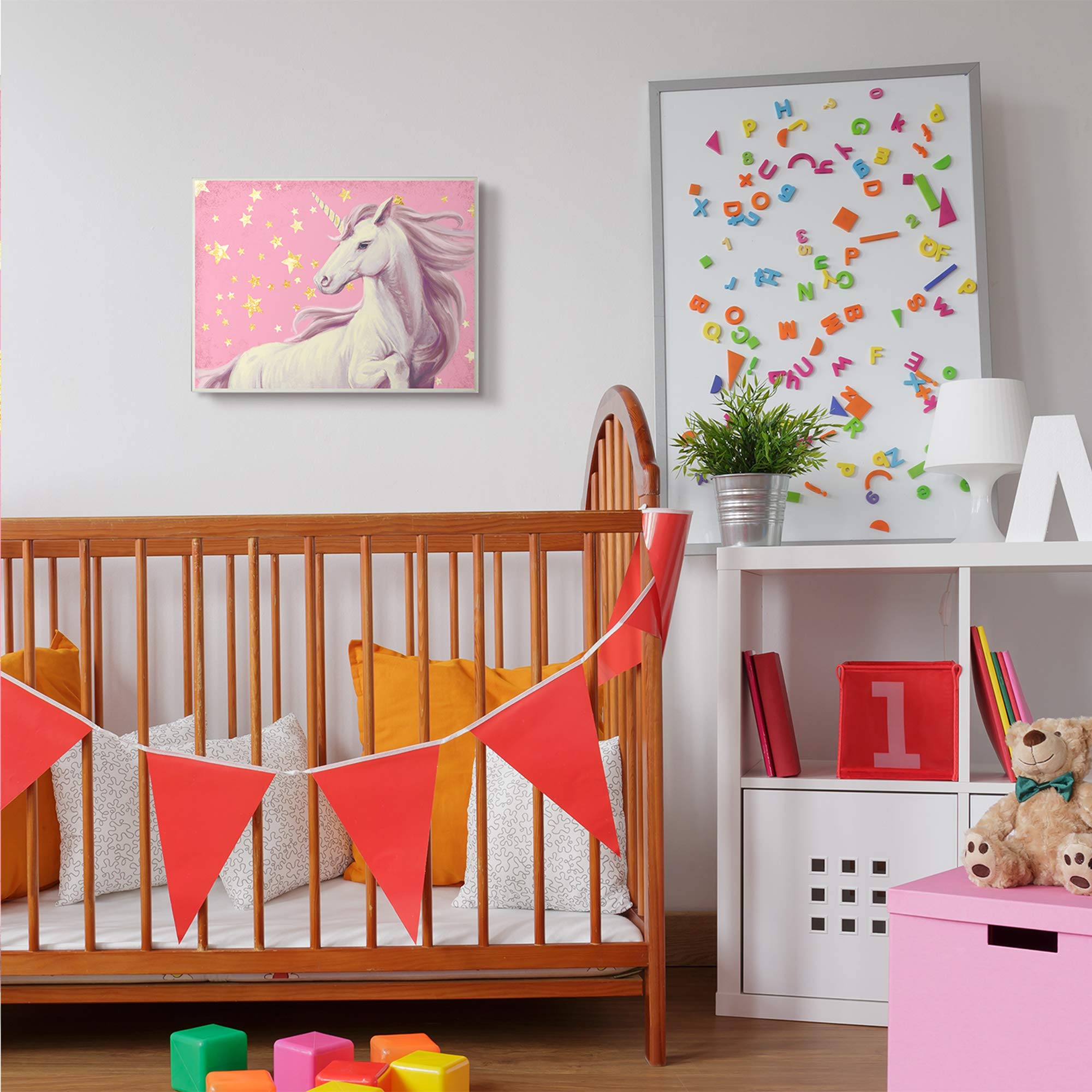 Stupell Industries Adorable Unicorn in Pink Starry Sky Wall Plaque - 13
