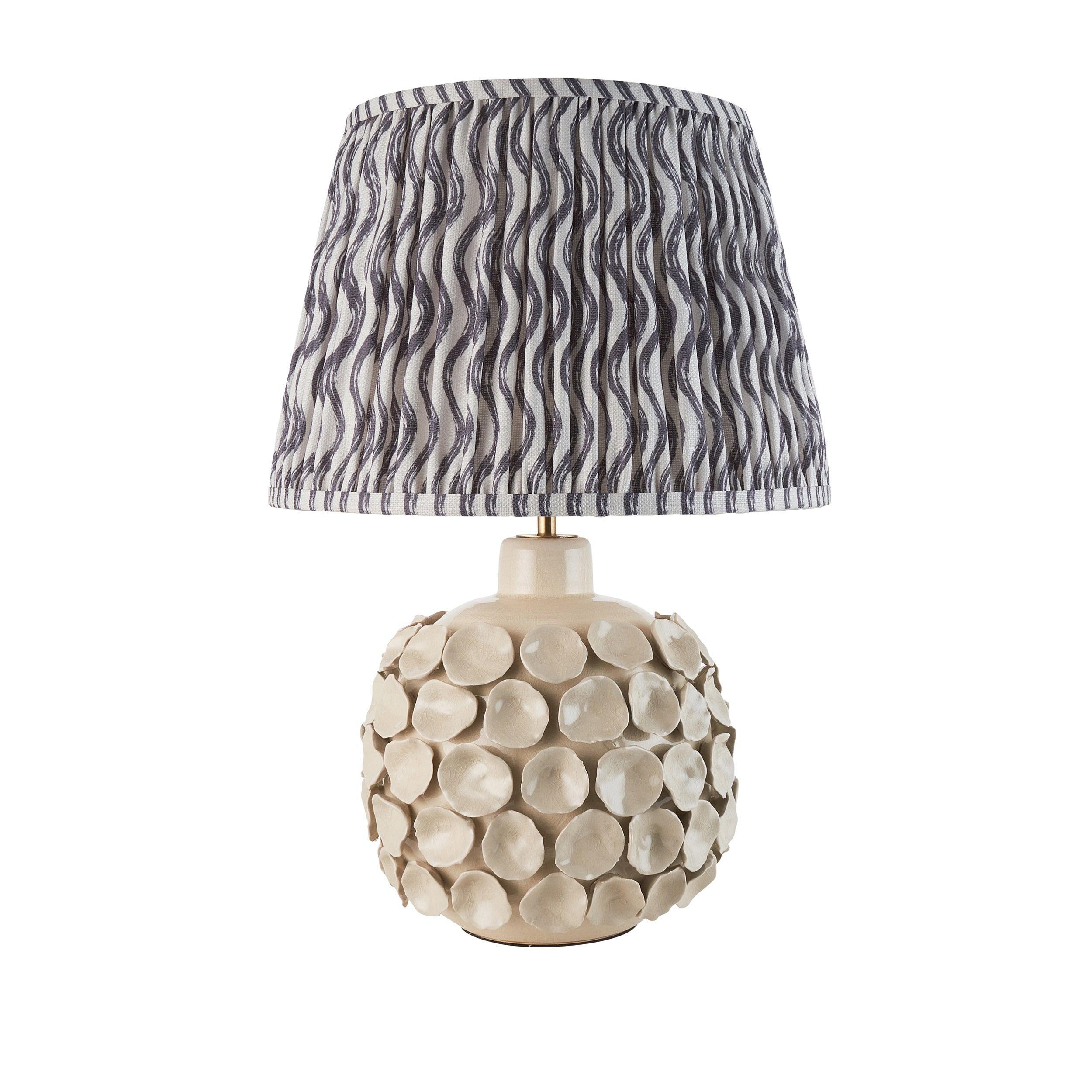 Borello Ivory Ceramic Table Lamp with 35cm Pearl Grey Ripple Shade - Elegant Bedside Lighting for Bedroom, Living Room & Office Decor