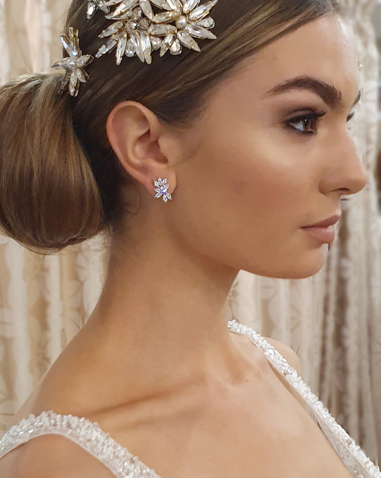 Elegant Twilight Crystal Stud Bridal Earrings by Stephanie Browne – Perfect for Weddings, Prom, and Special Occasions