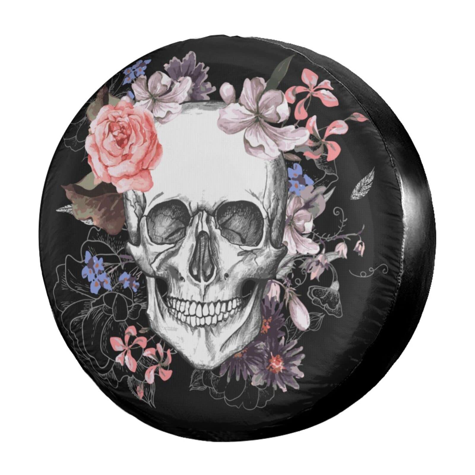 Stylish Sugar Skull Flower Spare Tire Cover - Waterproof & Dust-Proof Wheel Protector for Trailers, RVs, SUVs (Fits 14-17 Inch Tires) - Perfect for Road Trips & Outdoor Adventures