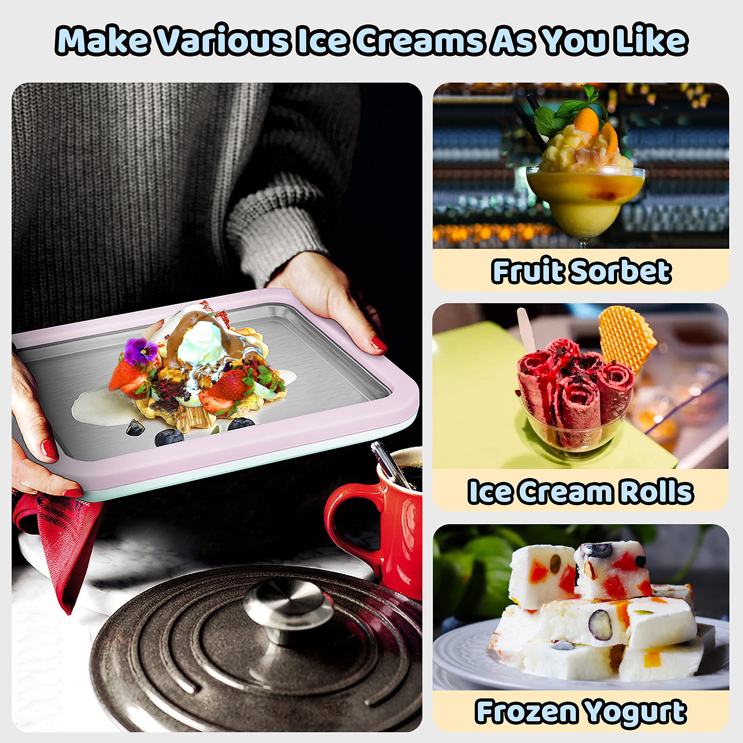 JoyMech Instant Gelato Maker - Electric Rolled Ice Cream Machine with Cold Plate, Perfect for Homemade Thai Rolled Ice Cream, Dessert Shops & Party Treats (Lavender)