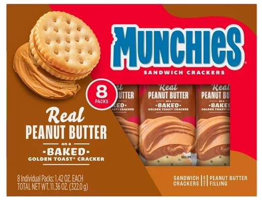 YOLOMOLO Peanut Butter Sandwich Crackers - 8 Pack (1.42 oz Each) with Free White Plastic Spoon & Bookmark Gift - Perfect for School Lunches, Office Snacks, and Travel