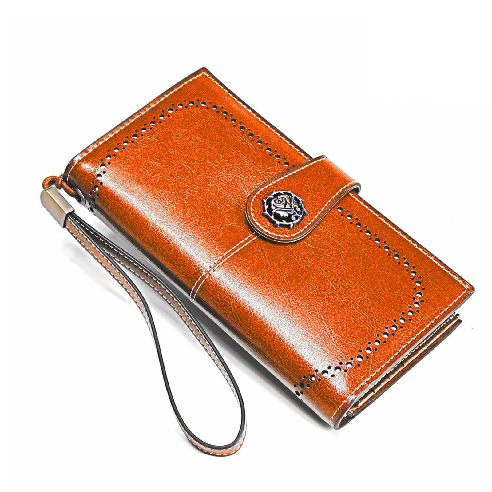 Genuine Leather RFID Blocking Women's Wallet with Large Capacity - Credit Card Holder & Phone Case Clutch Bag for Ladies (Orange, Classic) | Perfect for Travel, Shopping, and Everyday Use