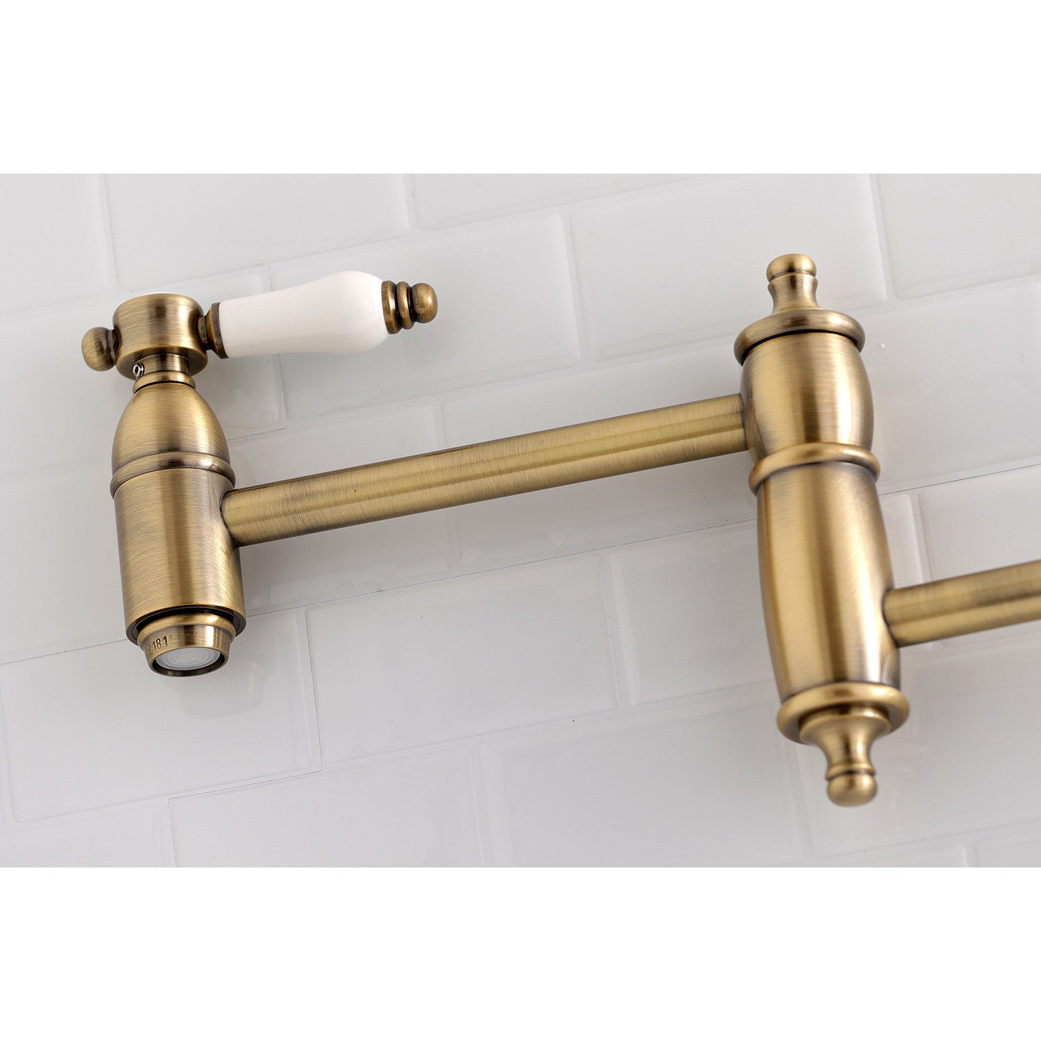 Bel Air KS3103BPL Antique Brass Wall Mount Pot Filler - Two Handle 1 Hole Faucet for Kitchen Sink, Perfect for Filling Large Pots & Pans While Cooking