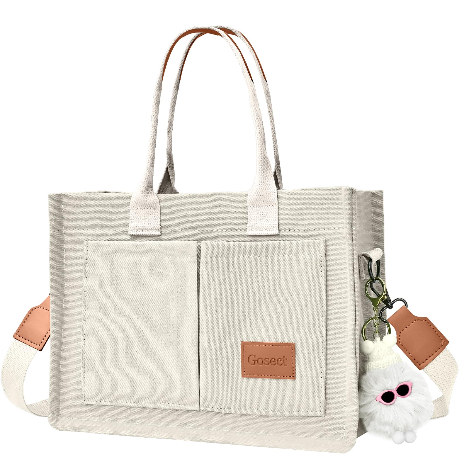 Stylish Canvas Tote Bag for Women with Multiple Pockets - Durable Laptop Work Bag, Crossbody & Shoulder Purse for Everyday Use | Perfect for Office, Travel & Shopping