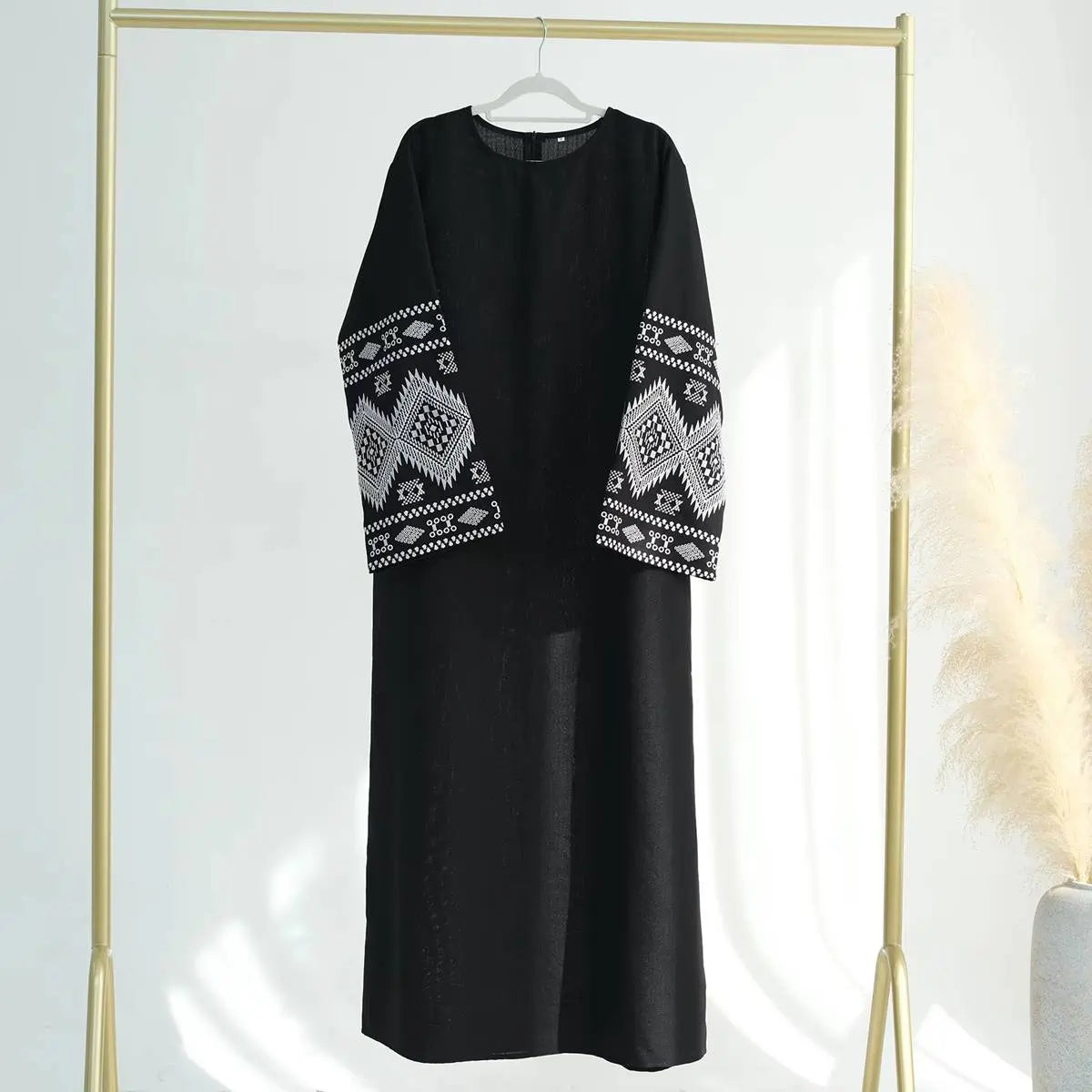 Elegant Embroidered Cuff Abaya Dress #24901 - Modest Islamic Clothing for Women - Perfect for Prayer, Eid, and Special Occasions