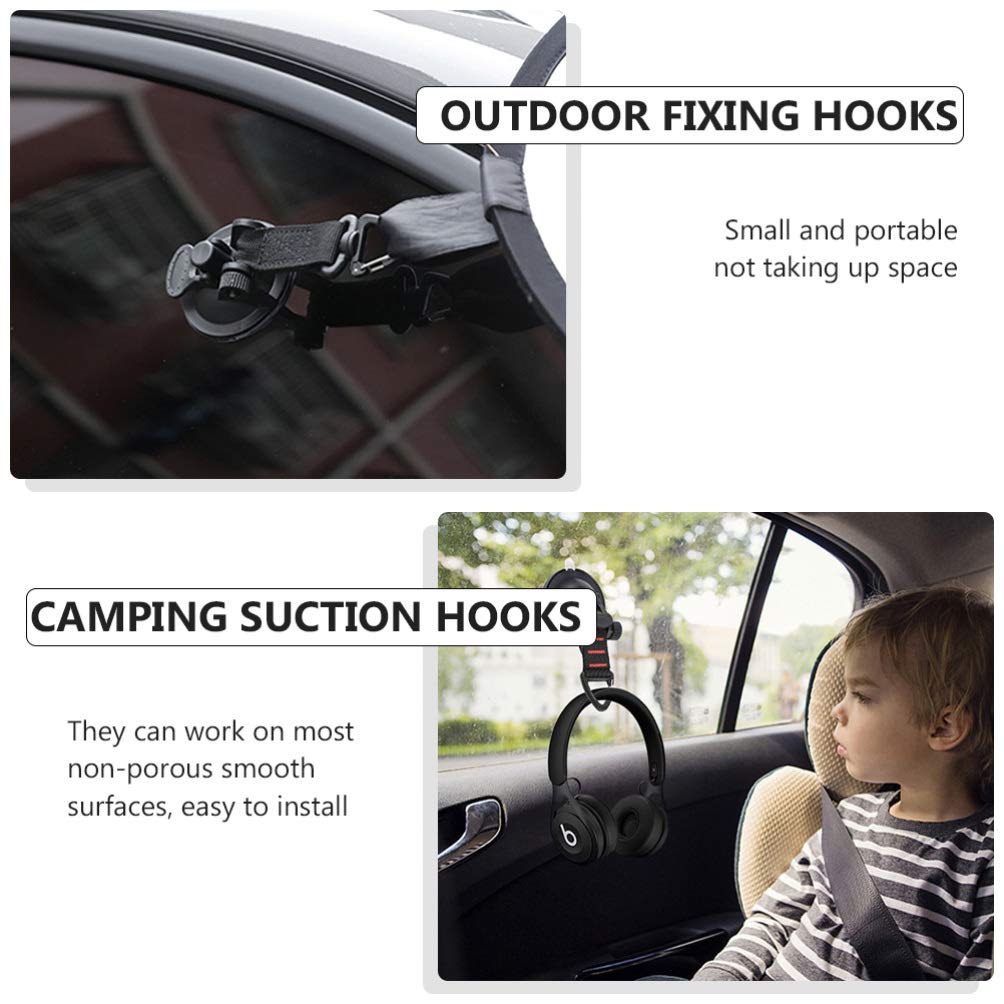 FAVOMOTO 2-Pack Portable Suction Cup Hooks for Camping, Travel & Outdoor - Heavy Duty Hanging Hooks for Toiletries, Side Awnings, Gear Organization in Tents, RVs & Home Use