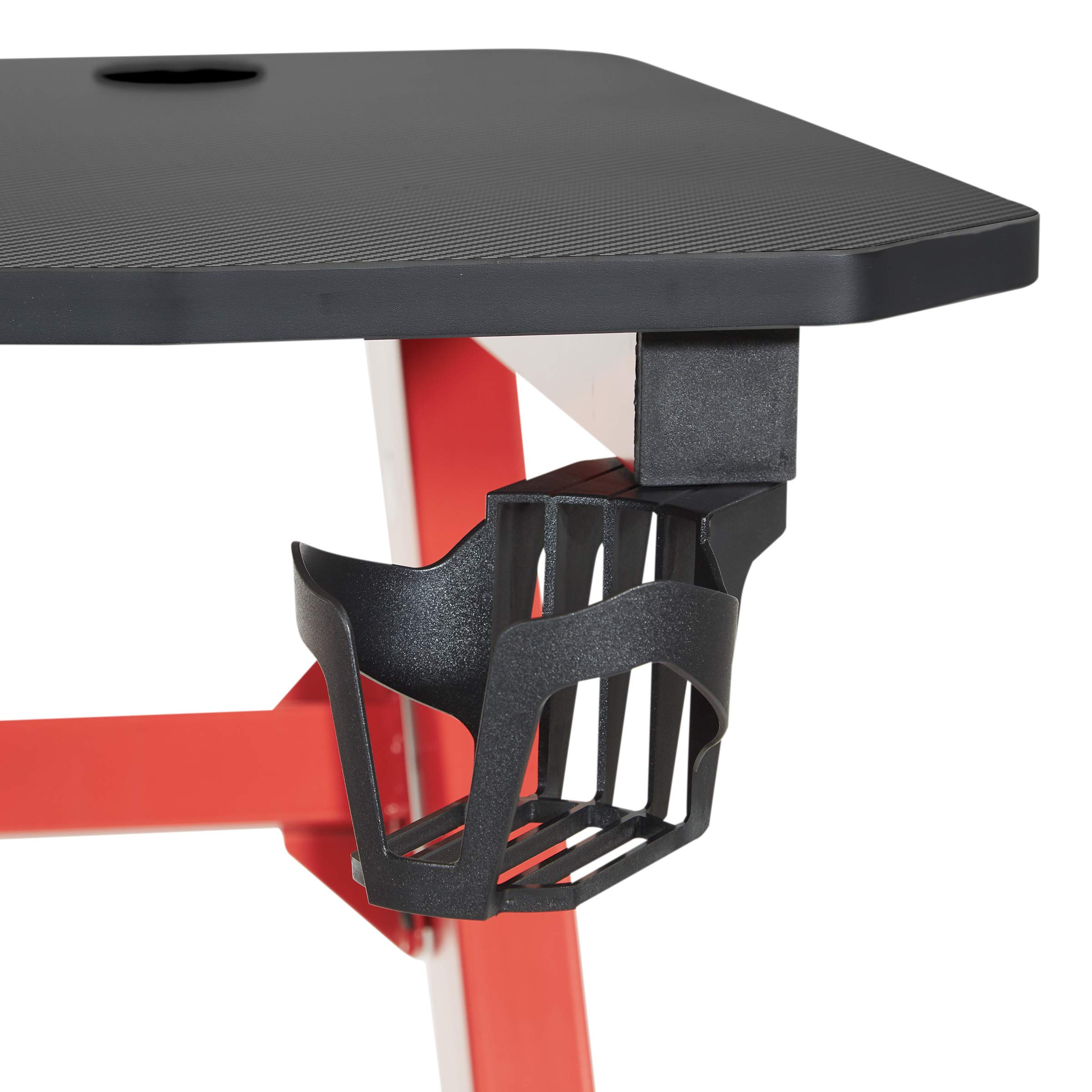 OSP Home Furnishings Ghost Battlestation Gaming Desk - Carbon Fiber Surface, Matte Black Top & Red Legs with Accessories | Perfect for PC Gaming Setup, Streaming & Home Office Workspace