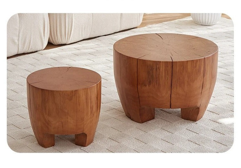 Rustic Tree Trunk Solid Wood Coffee Table - Natural Round Log Side Table for Living Room, Cabin & Outdoor Patio Furniture
